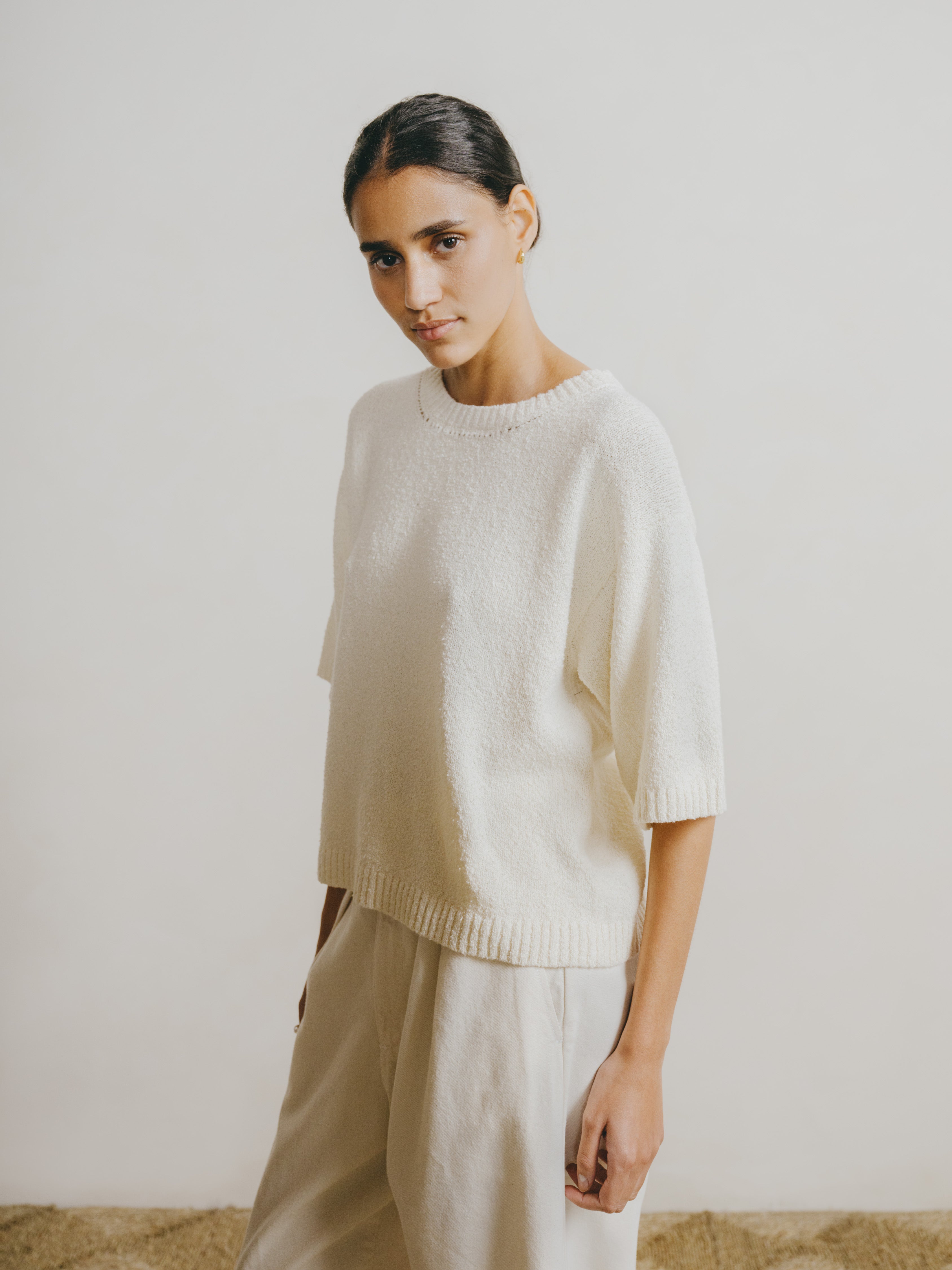Otis Top, Organic Cotton Bouclé, Ecru