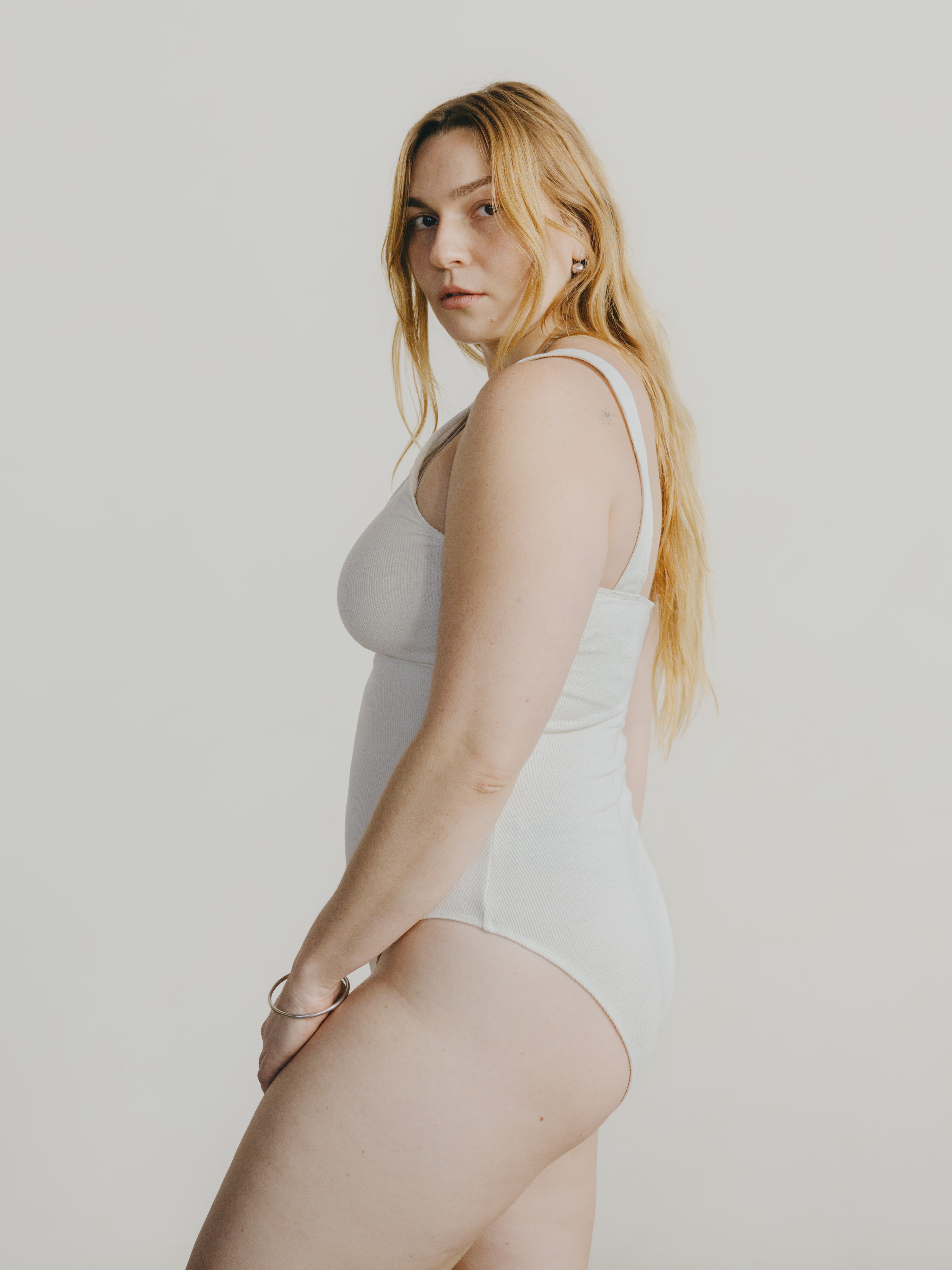 Christy Bodysuit, Ribbed Silk Noil Jersey, Natural
