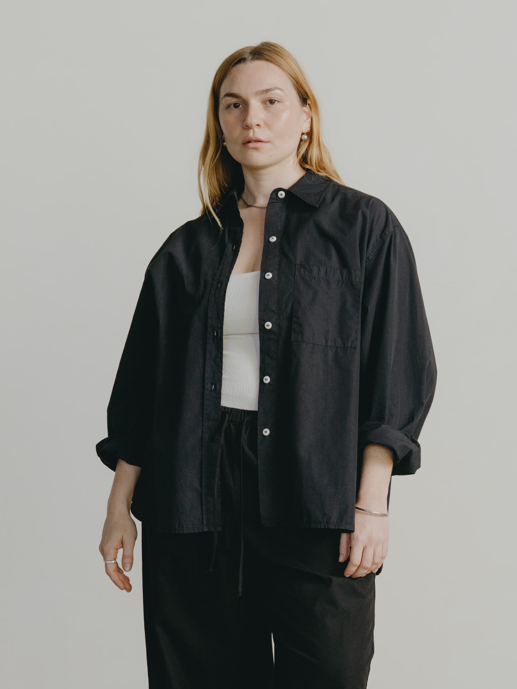 Marcie Shirt, Organic Poplin, Black