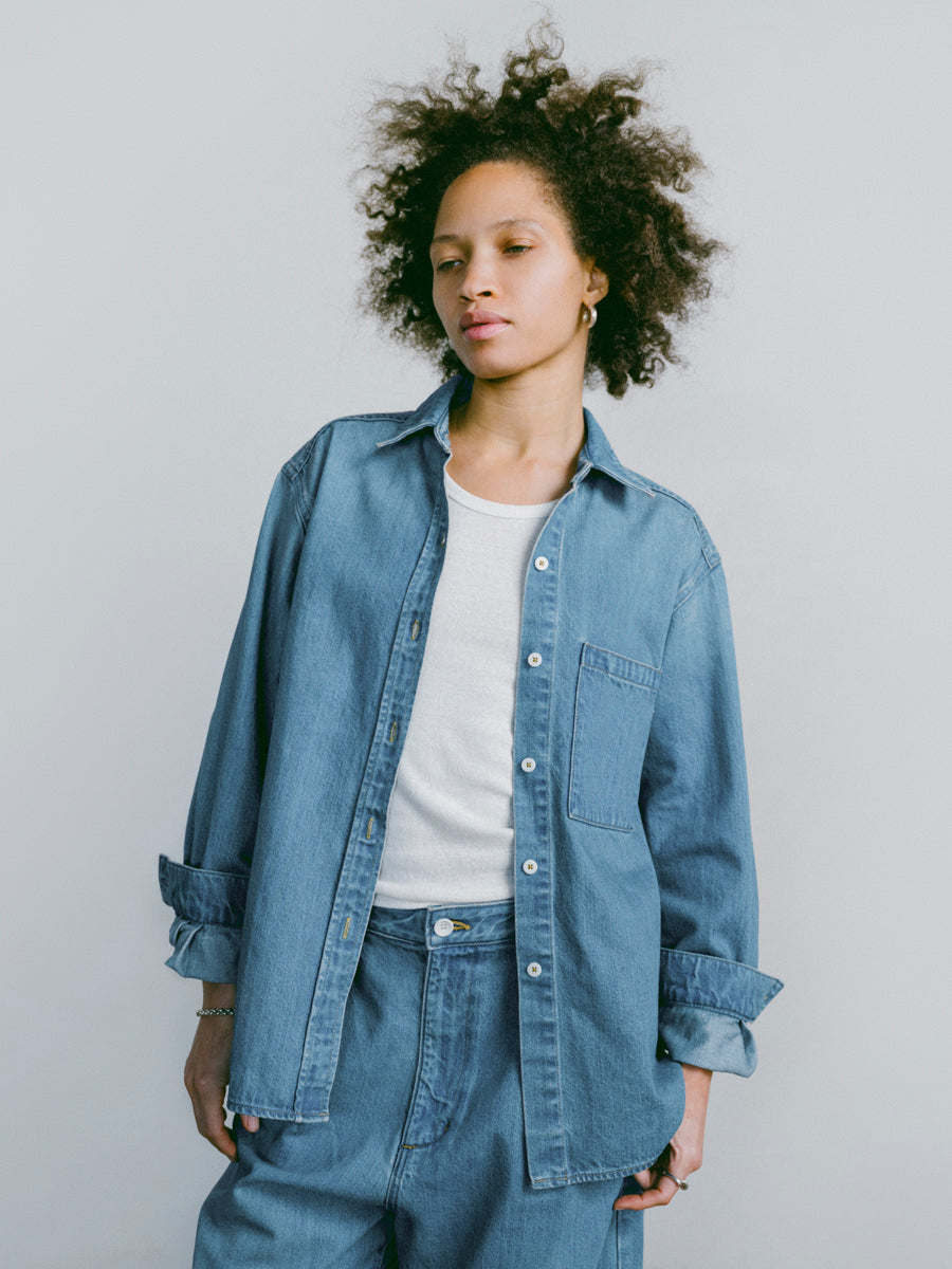 (Imperfect) Denim Marcie Shirt, Tencel Denim, Vintage Light