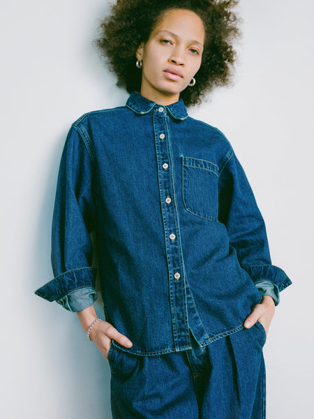 Marcie Shirt, Tencel Denim, Vintage Dark | OZMA