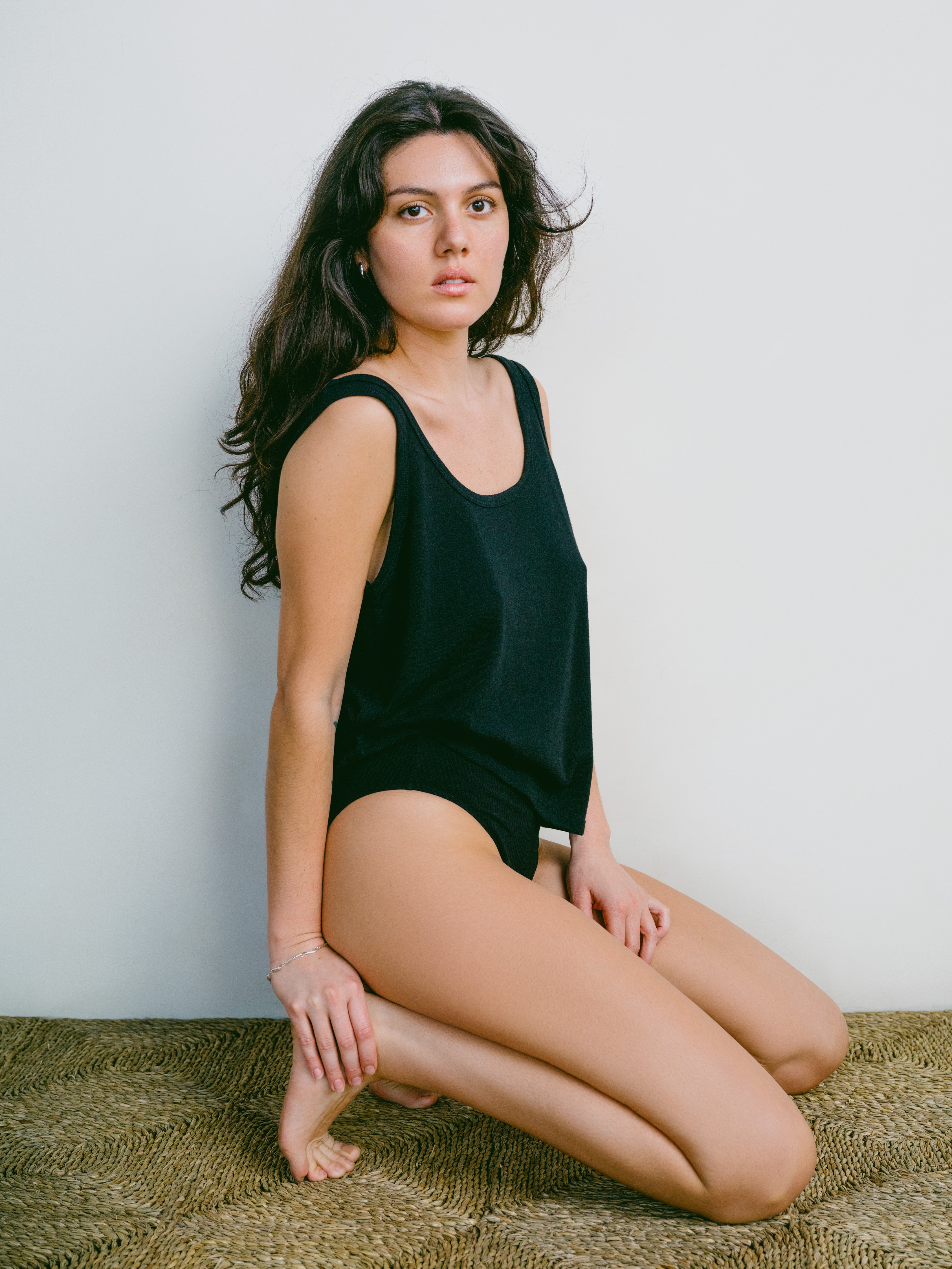 Scoop Tank, Regen Silk Noil Jersey, Black