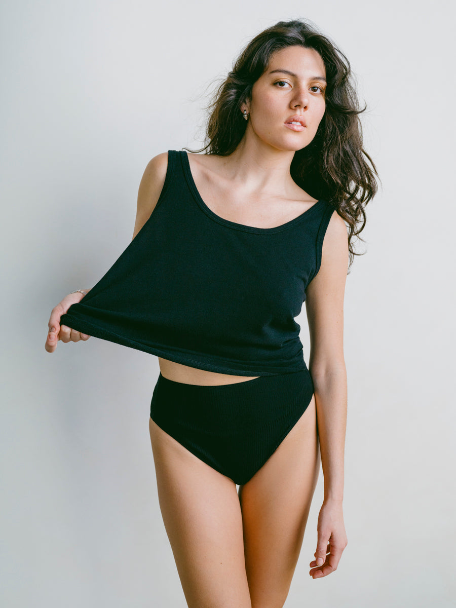 Scoop Tank, Regen Silk Noil Jersey, Black