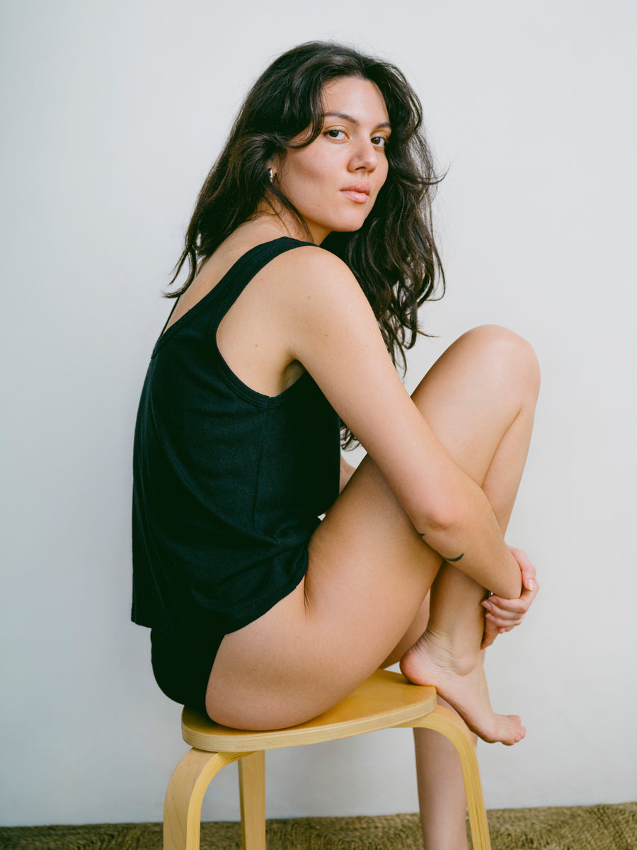 Scoop Tank, Regen Silk Noil Jersey, Black
