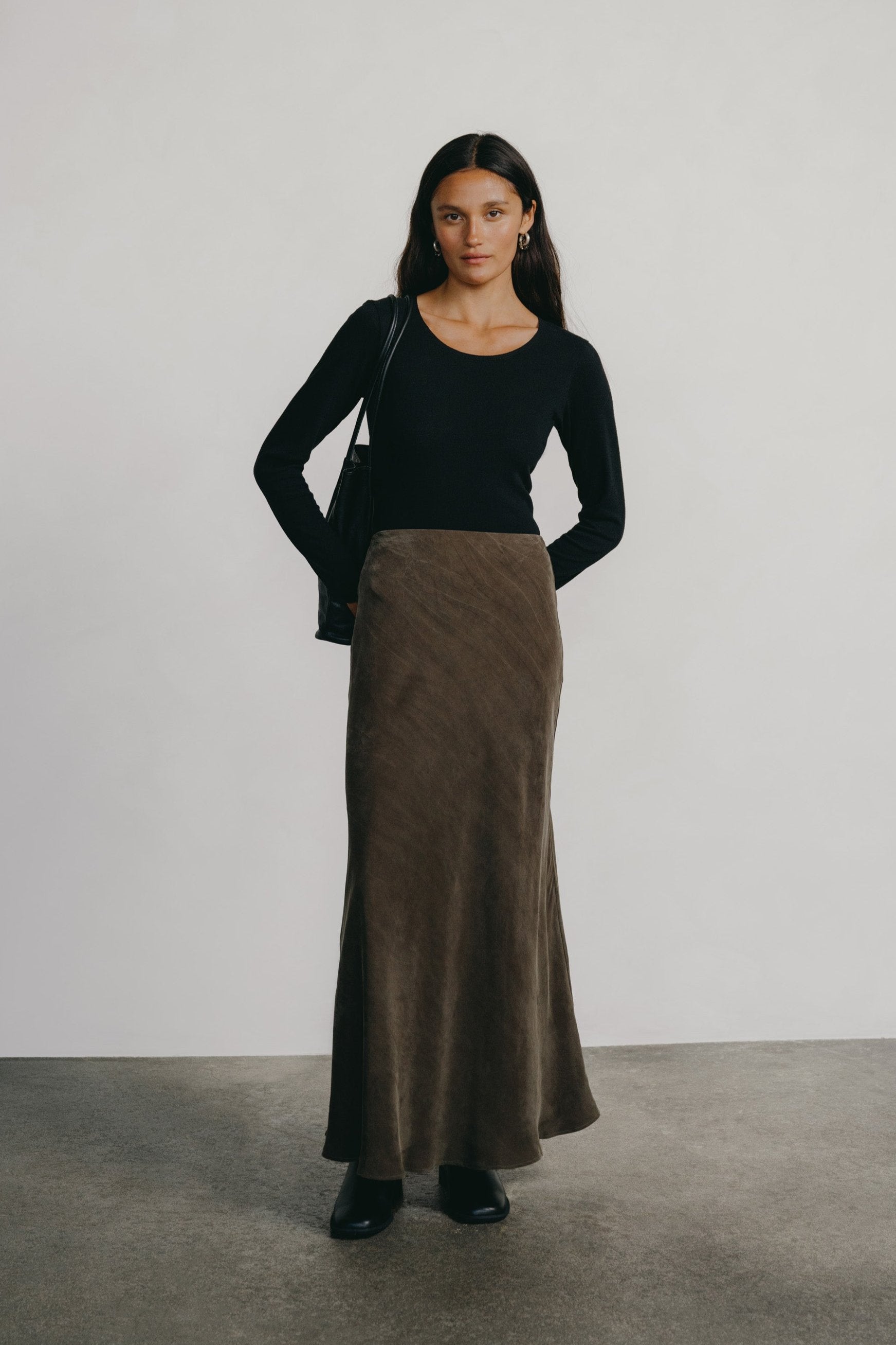 (Imperfect) Harper Maxi Skirt, Japanese Cupro, Walnut