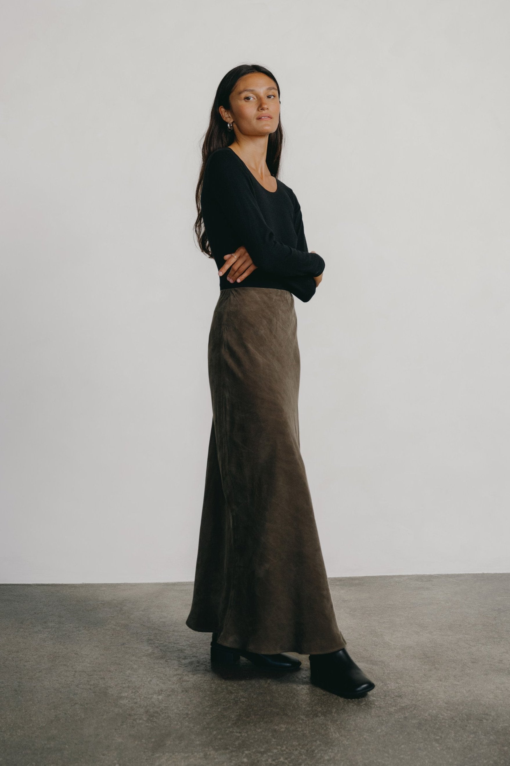 (Imperfect) Harper Maxi Skirt, Japanese Cupro, Walnut