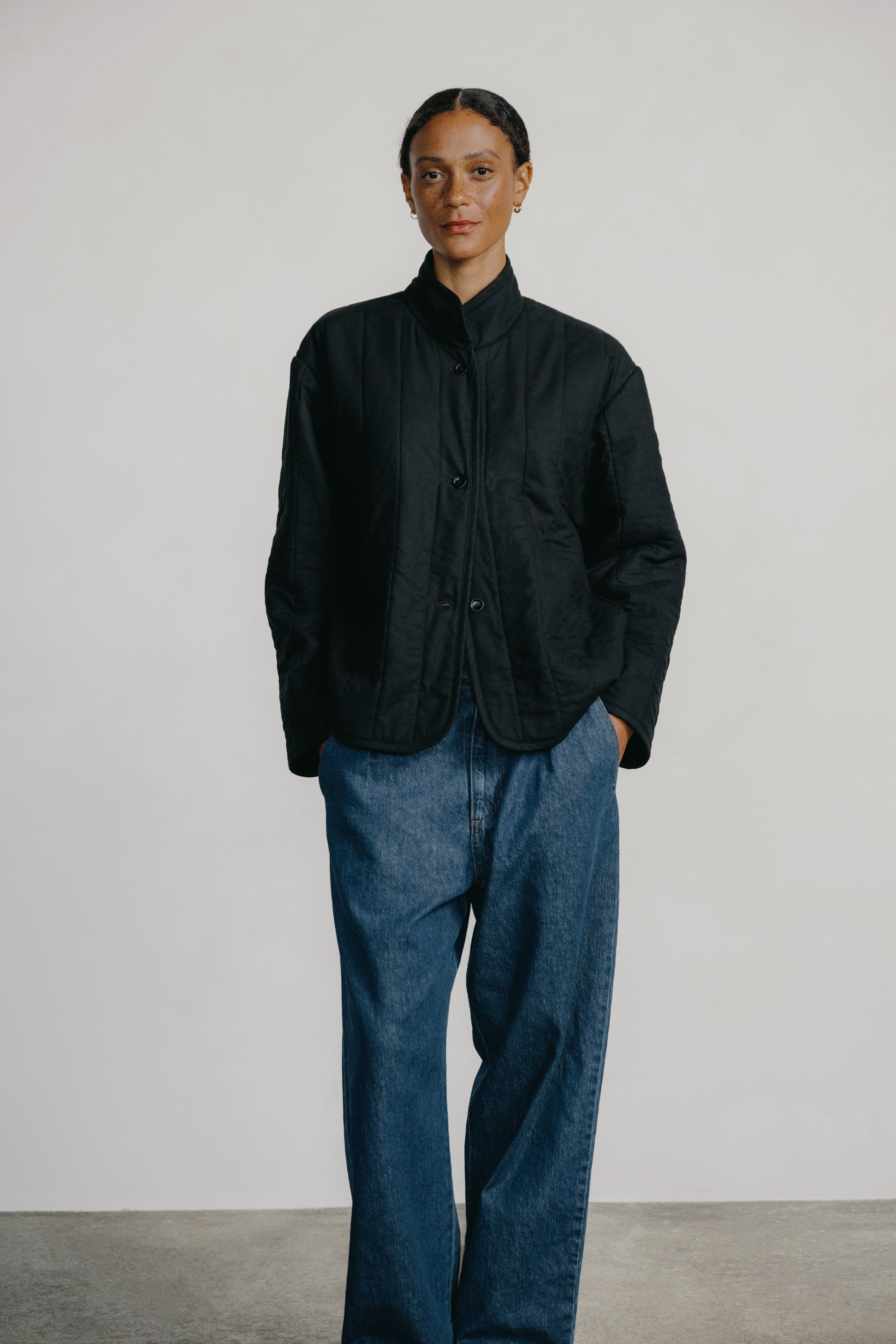 (Imperfect) Quilted Coat, Regen Silk Noil, Black