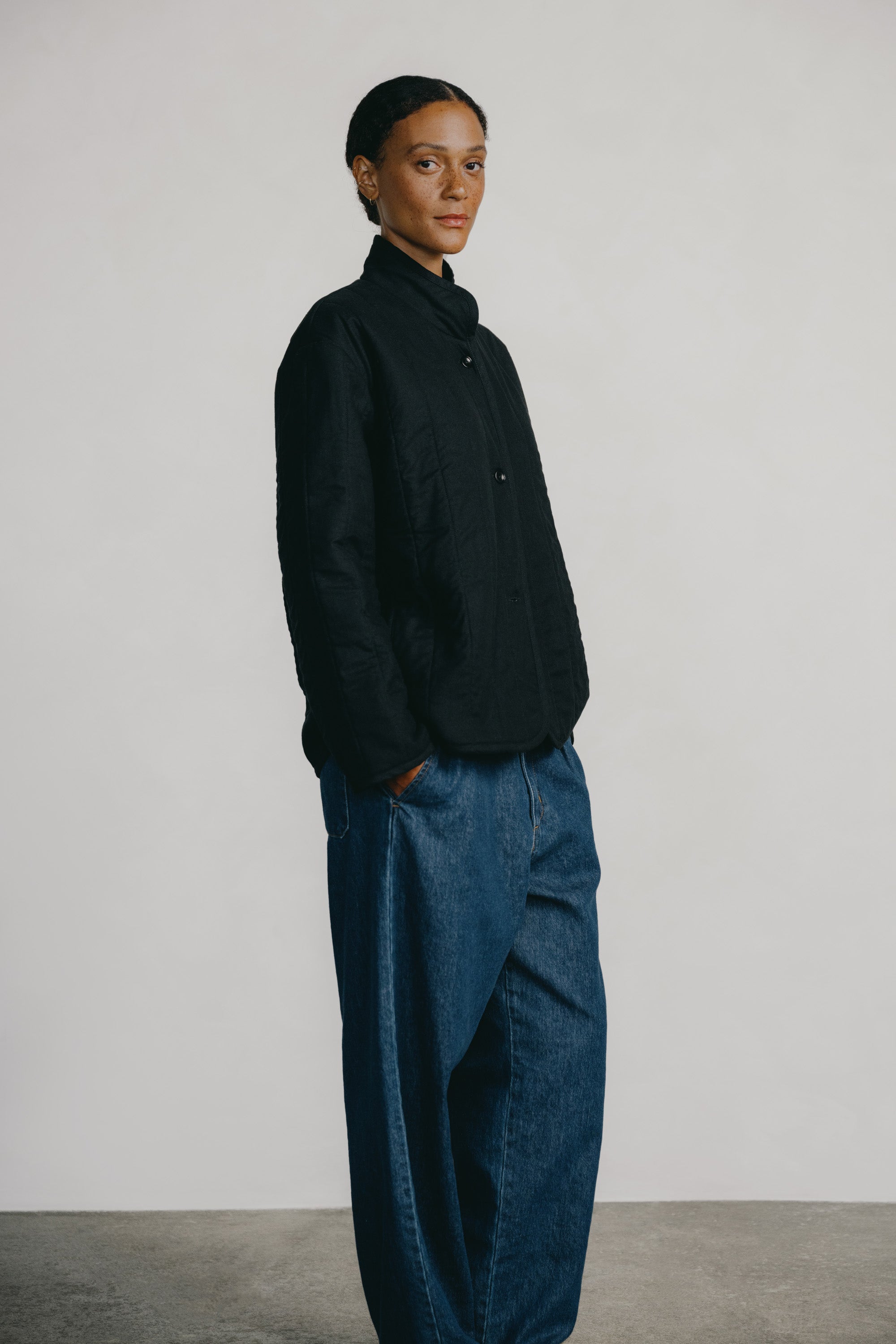 (Imperfect) Quilted Coat, Regen Silk Noil, Black