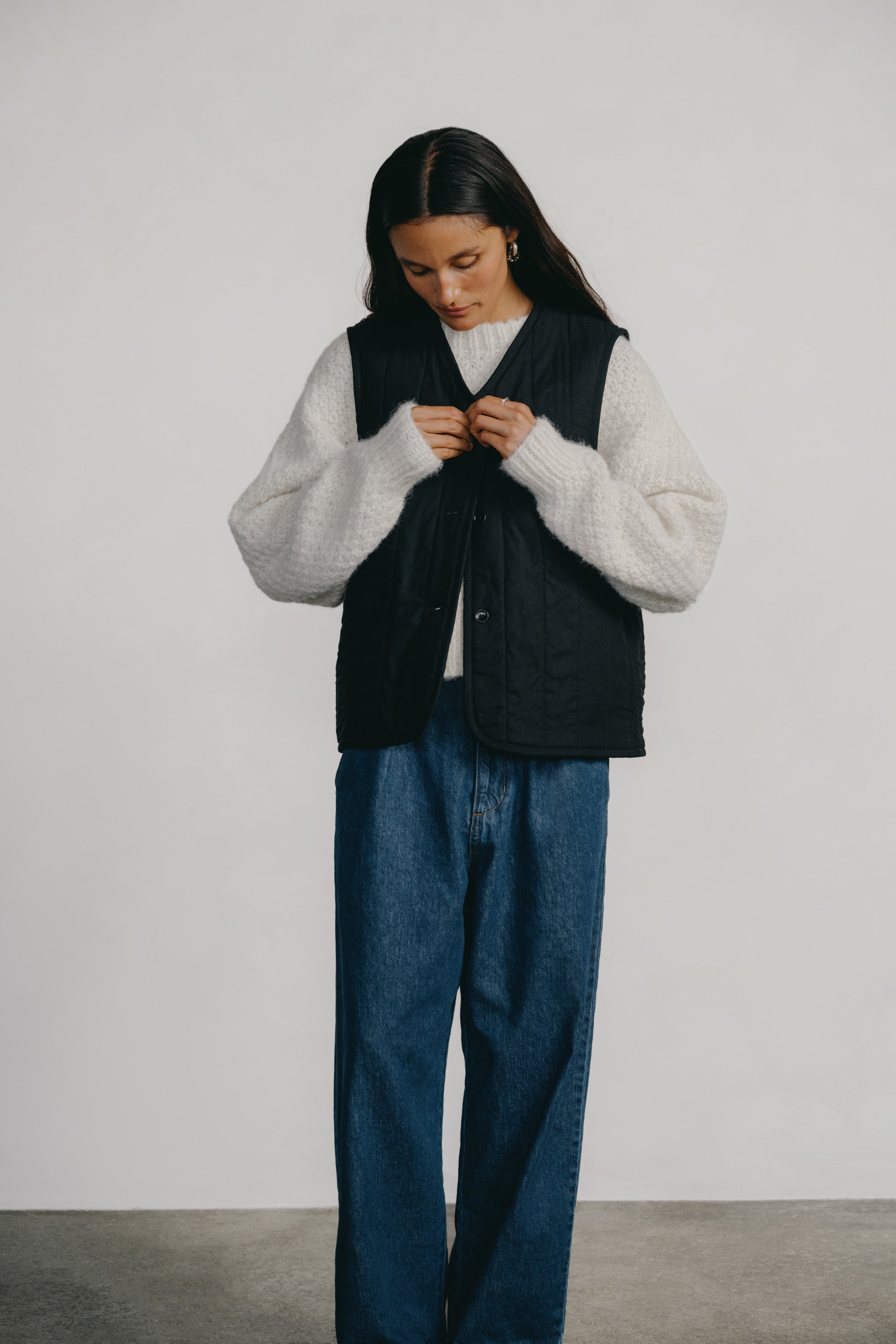 (Imperfect) Quilted Vest, Regen Silk Noil, Black