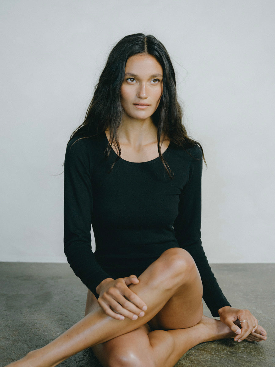 Naomi Bodysuit, Regen Silk Noil Jersey, Black
