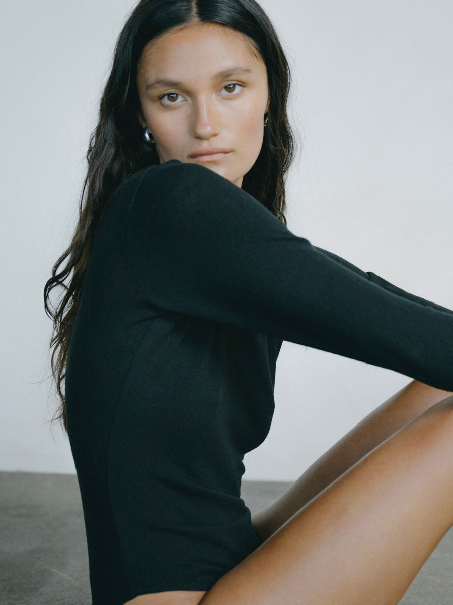 Naomi Bodysuit, Regen Silk Noil Jersey, Black