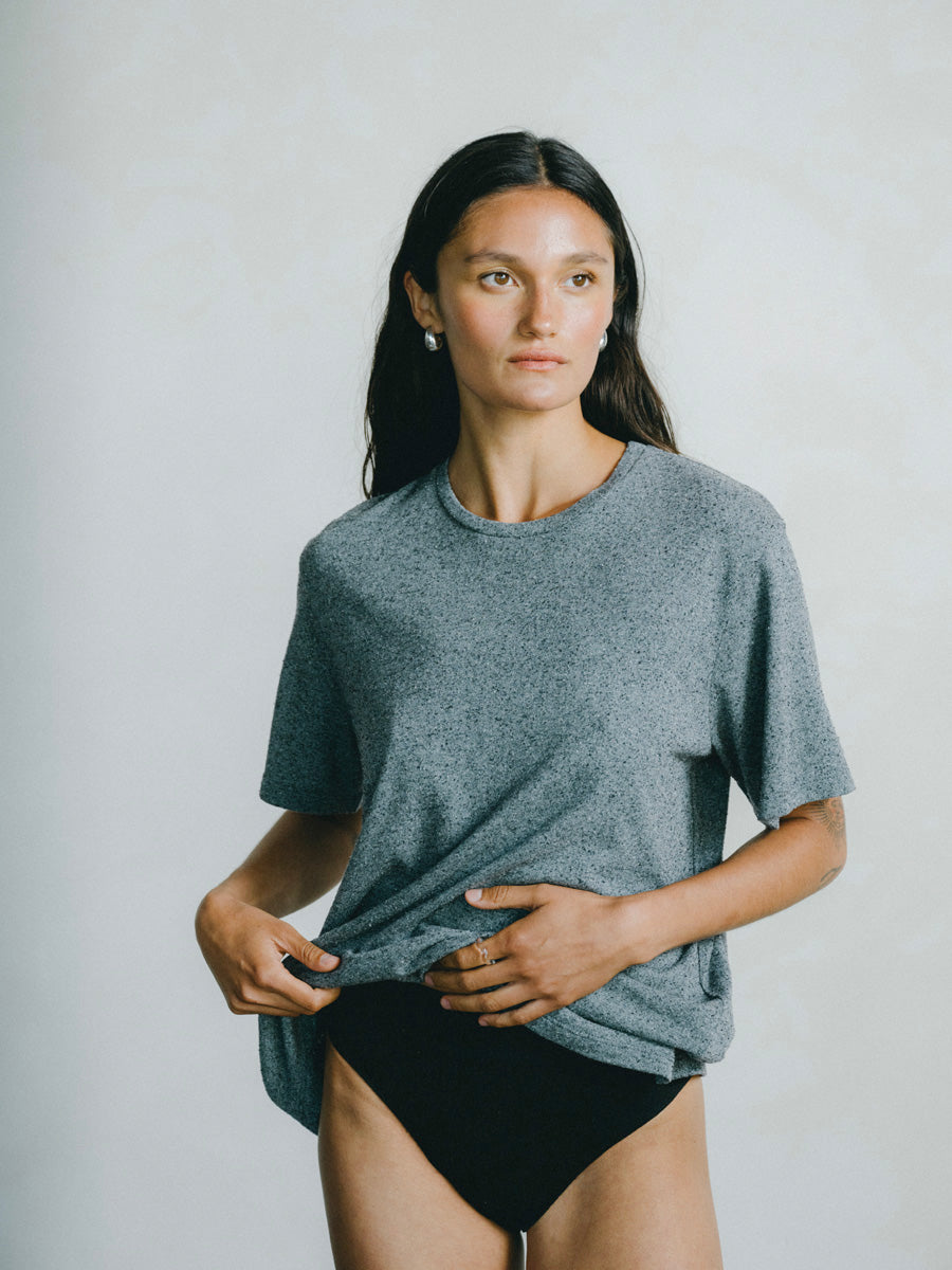 (Imperfect) Big Tee, Regen Silk Noil Jersey, Charcoal Heather