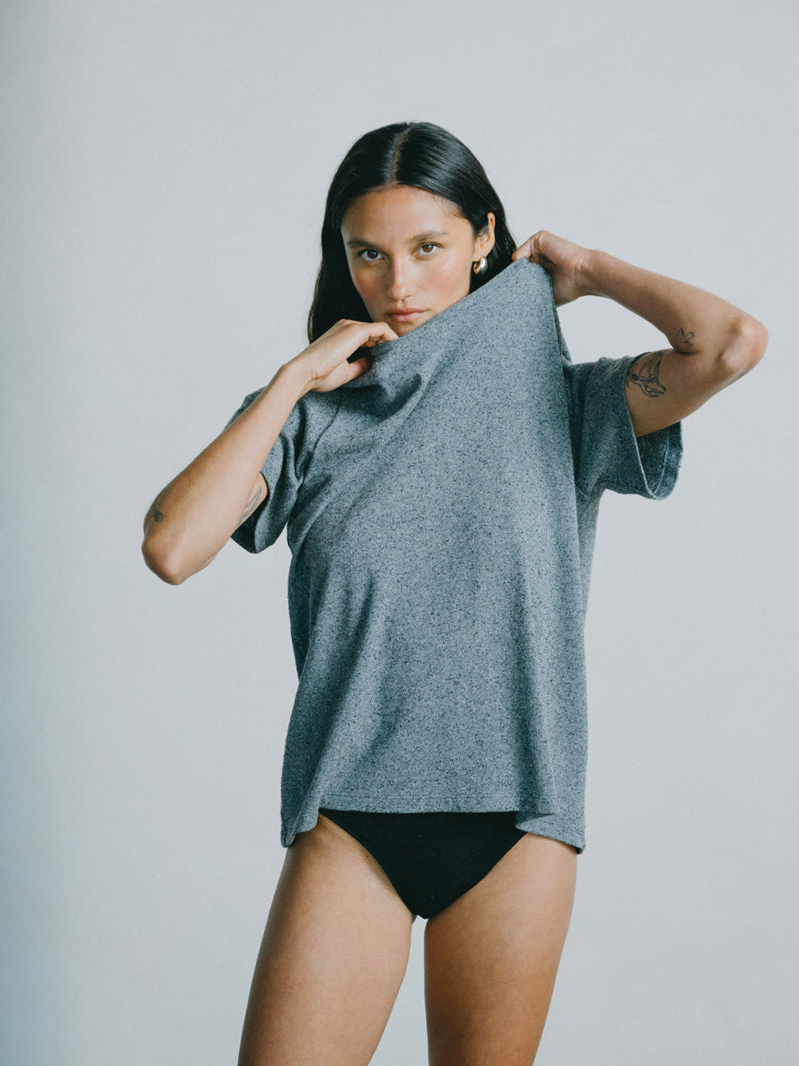 (Imperfect) Big Tee, Regen Silk Noil Jersey, Charcoal Heather