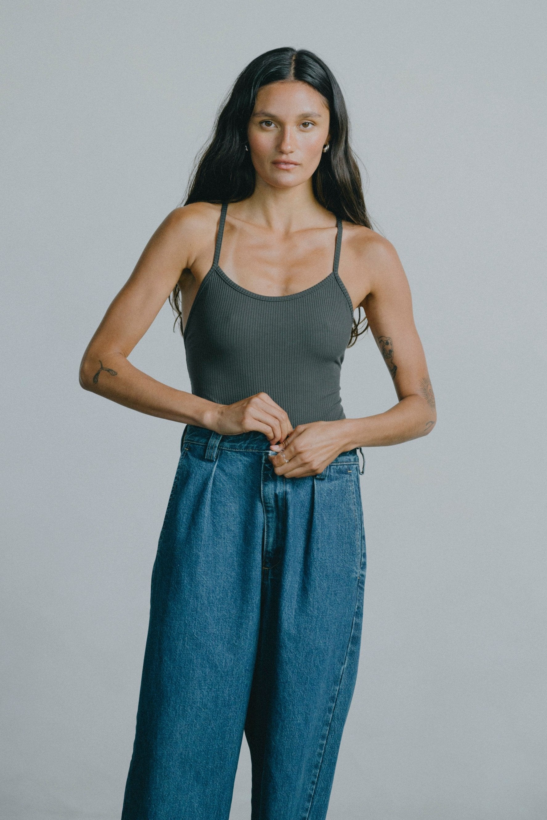 (Imperfect) Crossback Bodysuit, Tencel Rib, Eucalyptus