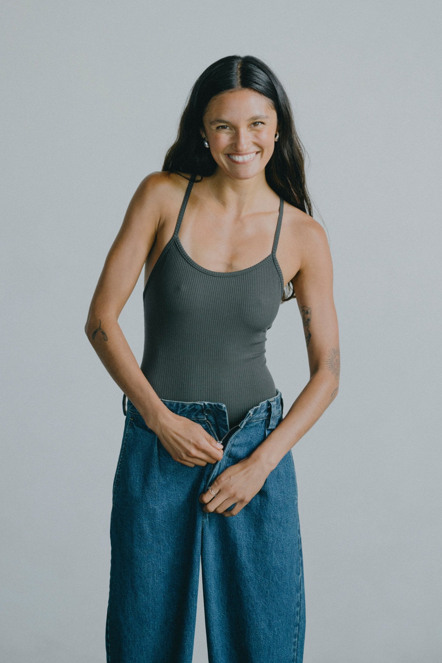 (Imperfect) Crossback Bodysuit, Tencel Rib, Eucalyptus