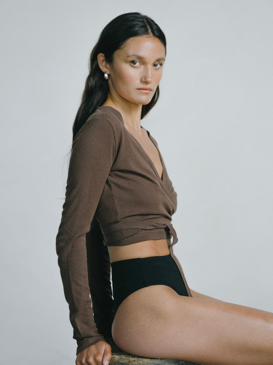 Dance Wrap Top, Regen Silk Noil Jersey, Manzanita