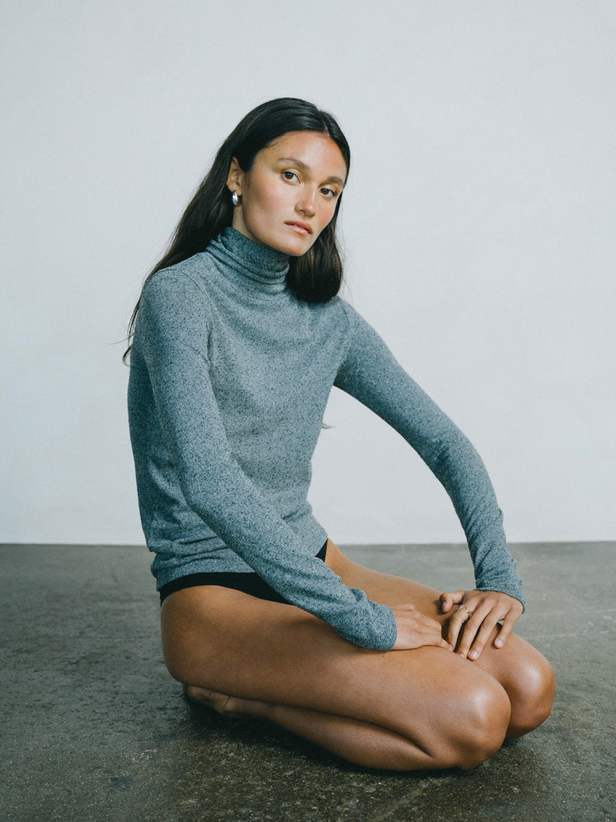 Marianne Turtleneck, Regen Silk Noil Jersey, Charcoal Heather