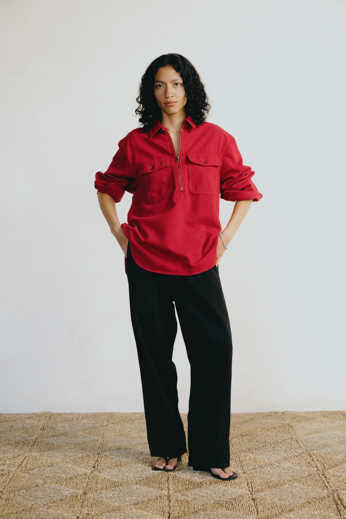 Zip Popover, Broken Twill, Tomato