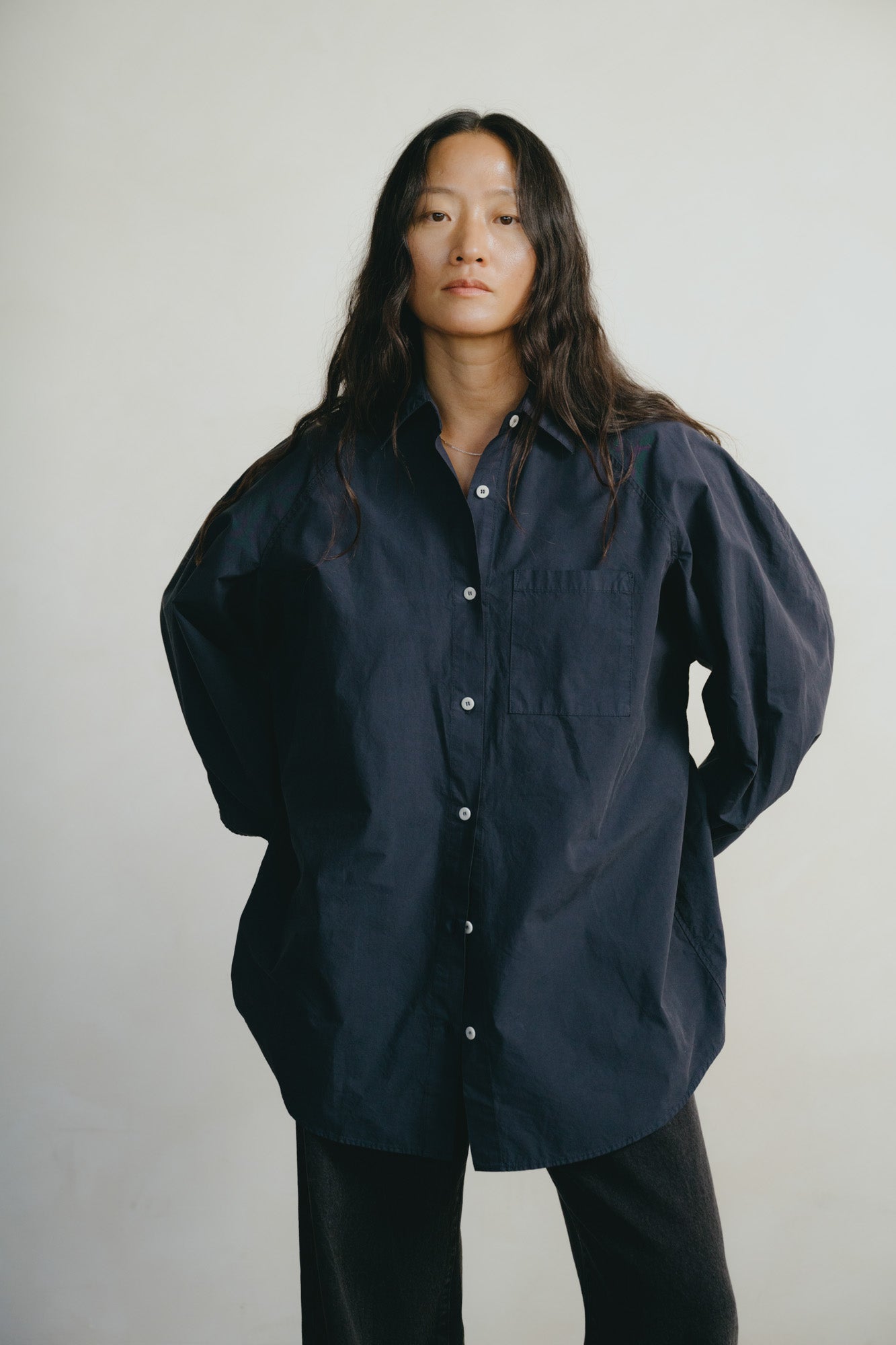 Rita Shirt, Organic Compact Poplin, Navy
