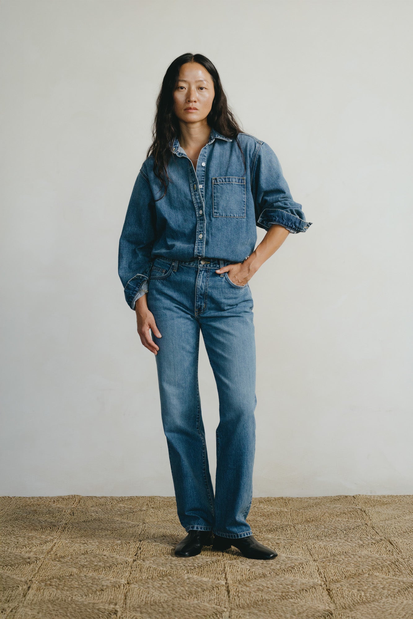 Denim Marcie Shirt, Tencel Denim, Worn