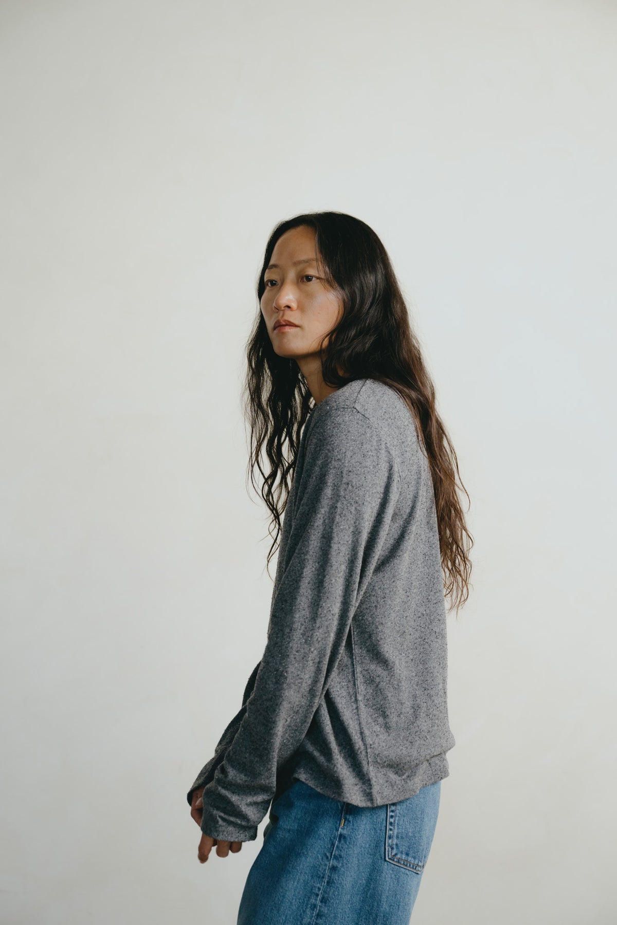Long Sleeve Big Tee, Regen Silk Noil Jersey, Charcoal