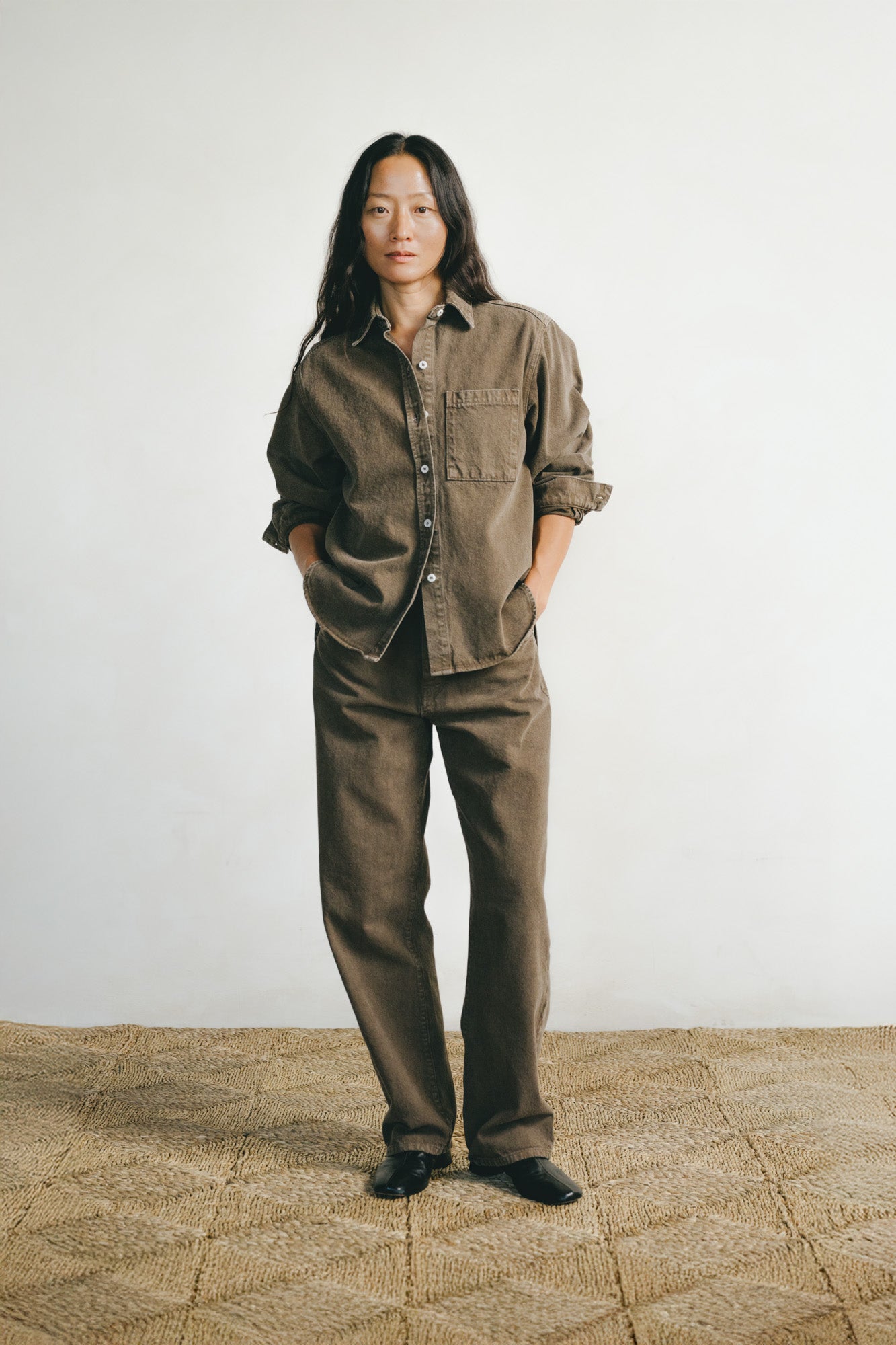 Denim Marcie Shirt, Recycled Denim, Vintage Brown