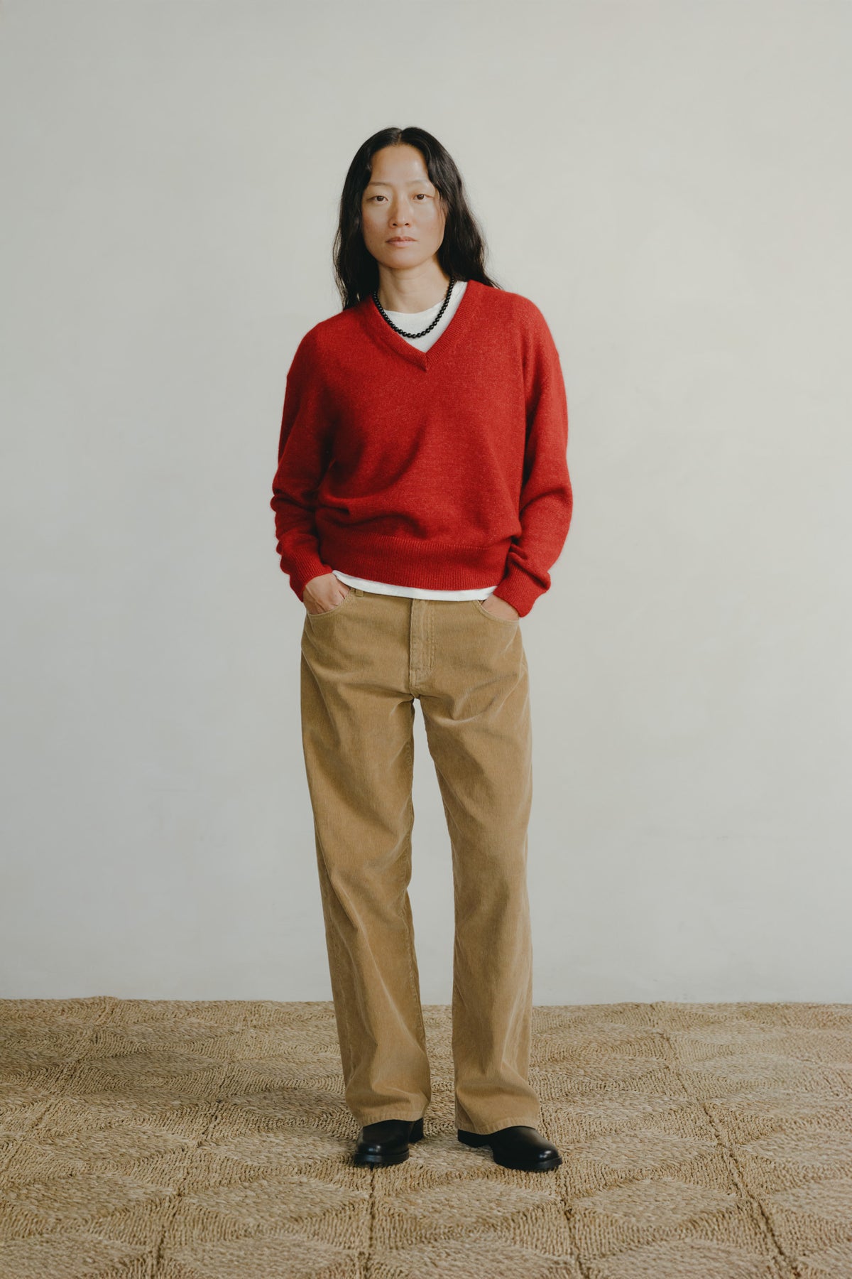 Alejo V-Neck, Midweight Alpaca Blend, Tomato