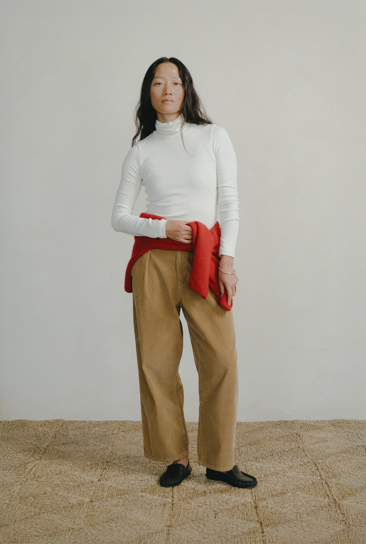 Marianne Rib Turtleneck, Ribbed Silk Noil Jersey, Natural