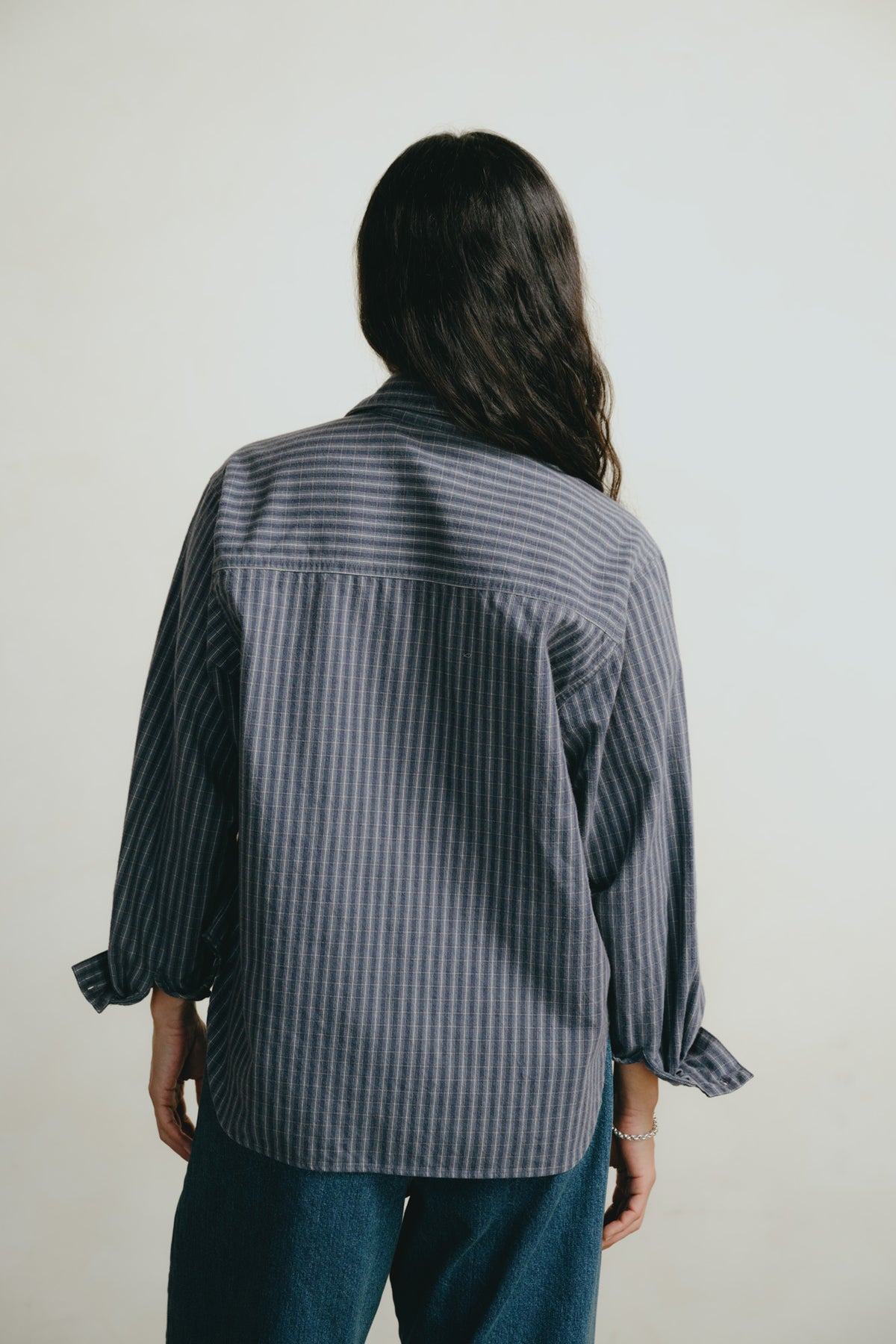 Flannel Marcie Shirt, Japanese Organic Cotton, Navy Plaid
