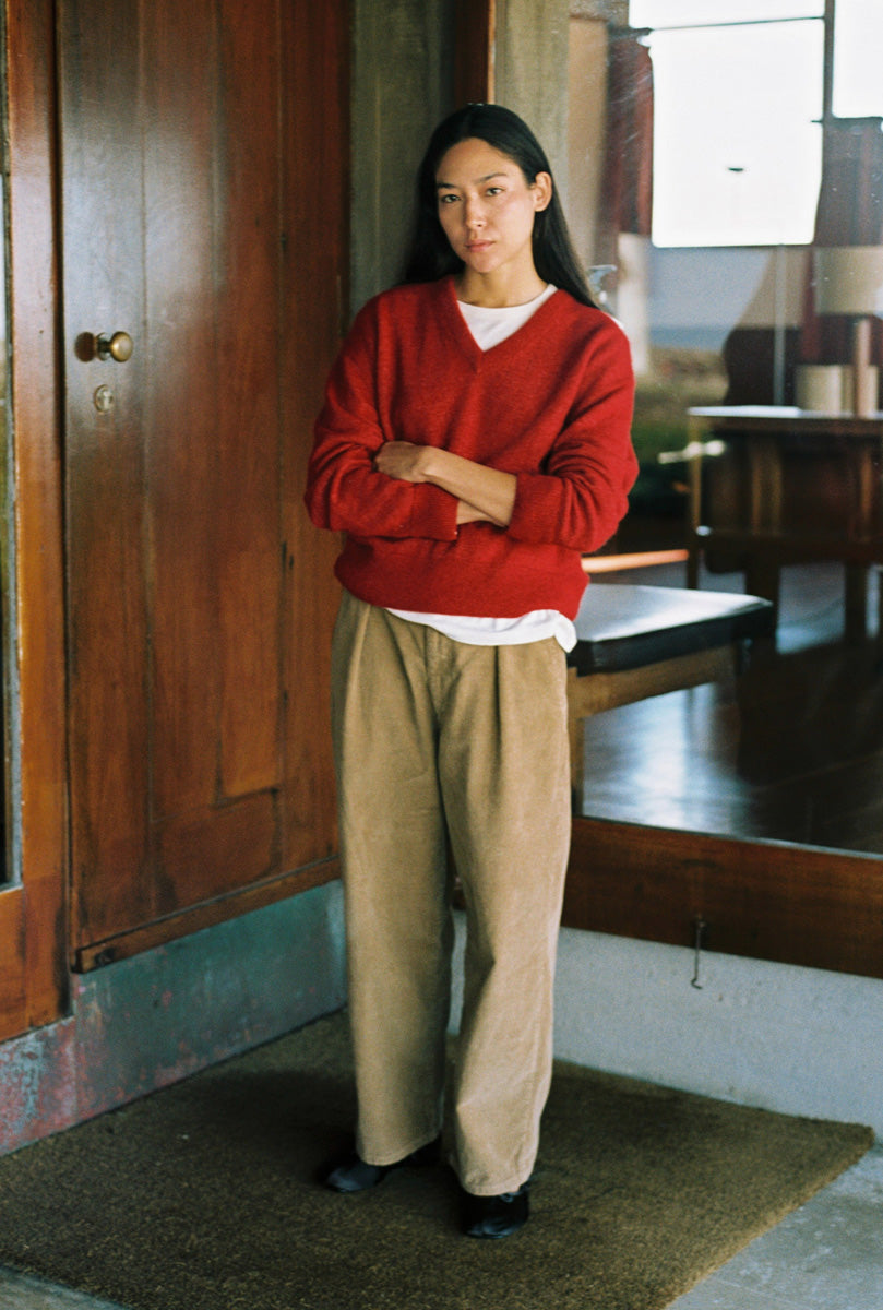 Alejo V-Neck, Midweight Alpaca Blend, Tomato