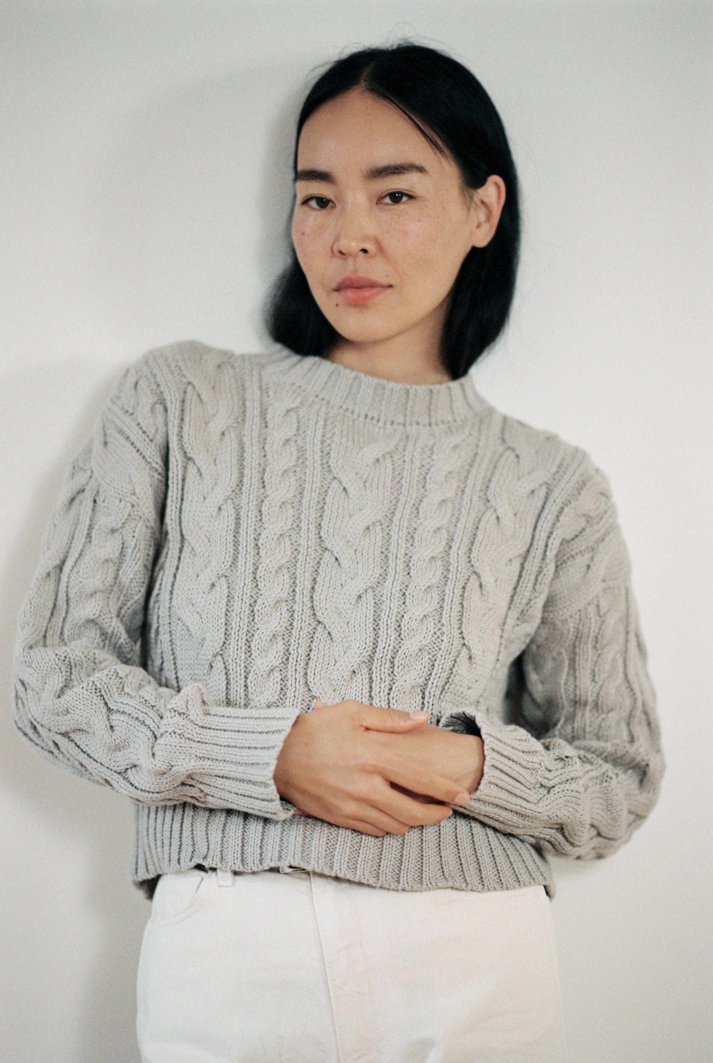 (Imperfect) Patti Cable Crew, Organic Tanguis Cotton, Lichen