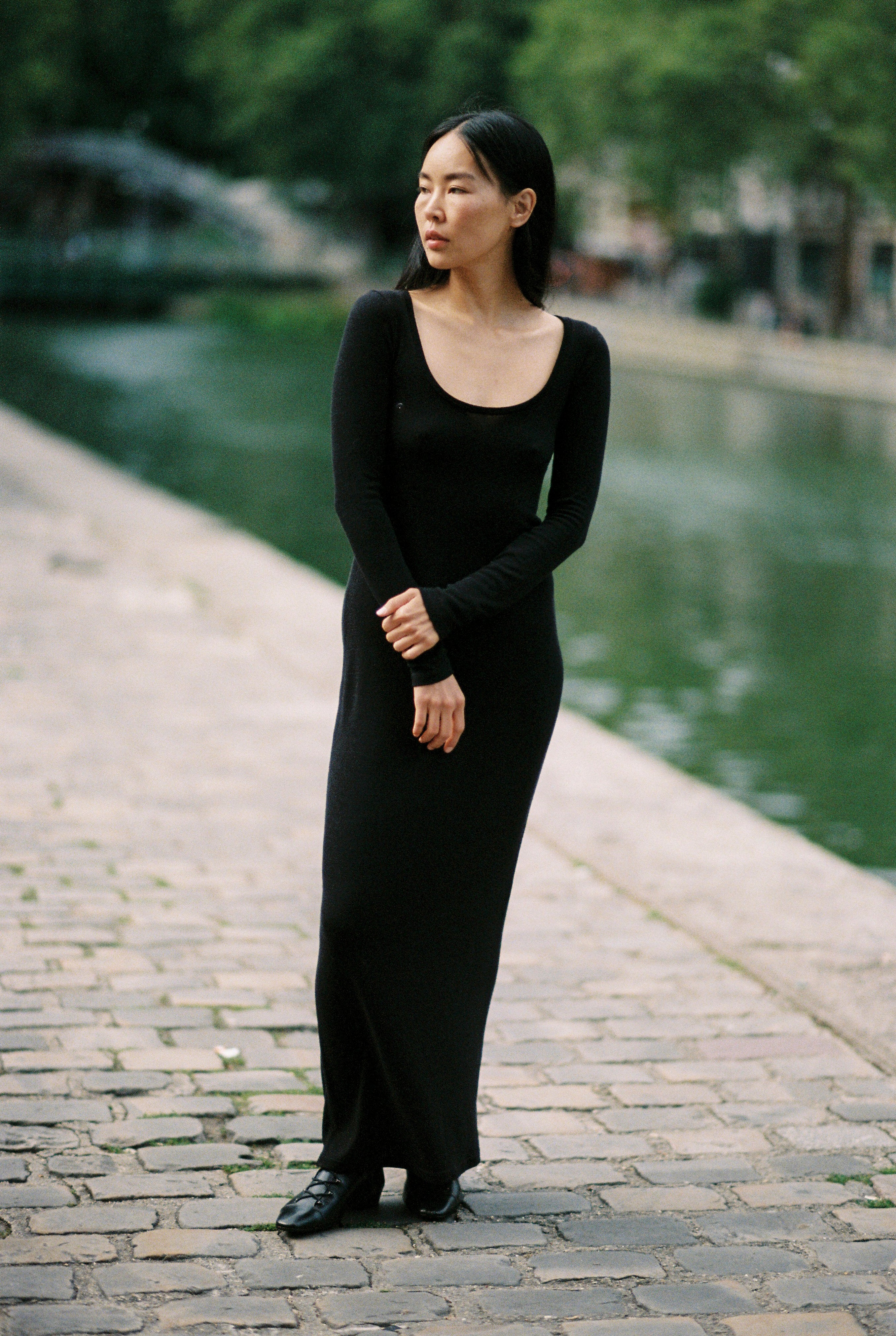 (Imperfect) Claudia Dress, Regen Silk Noil Jersey, Black