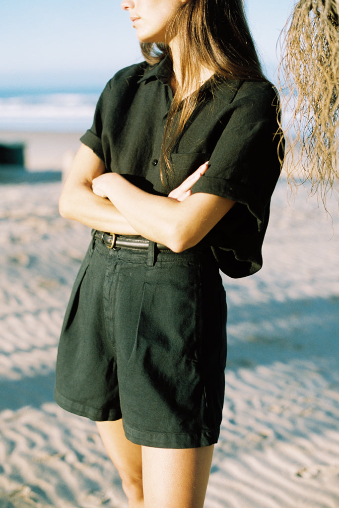 (Imperfect) Marlowe Shirt, Light Linen, Black