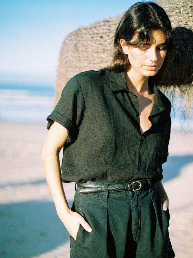 (Imperfect) Marlowe Shirt, Light Linen, Black