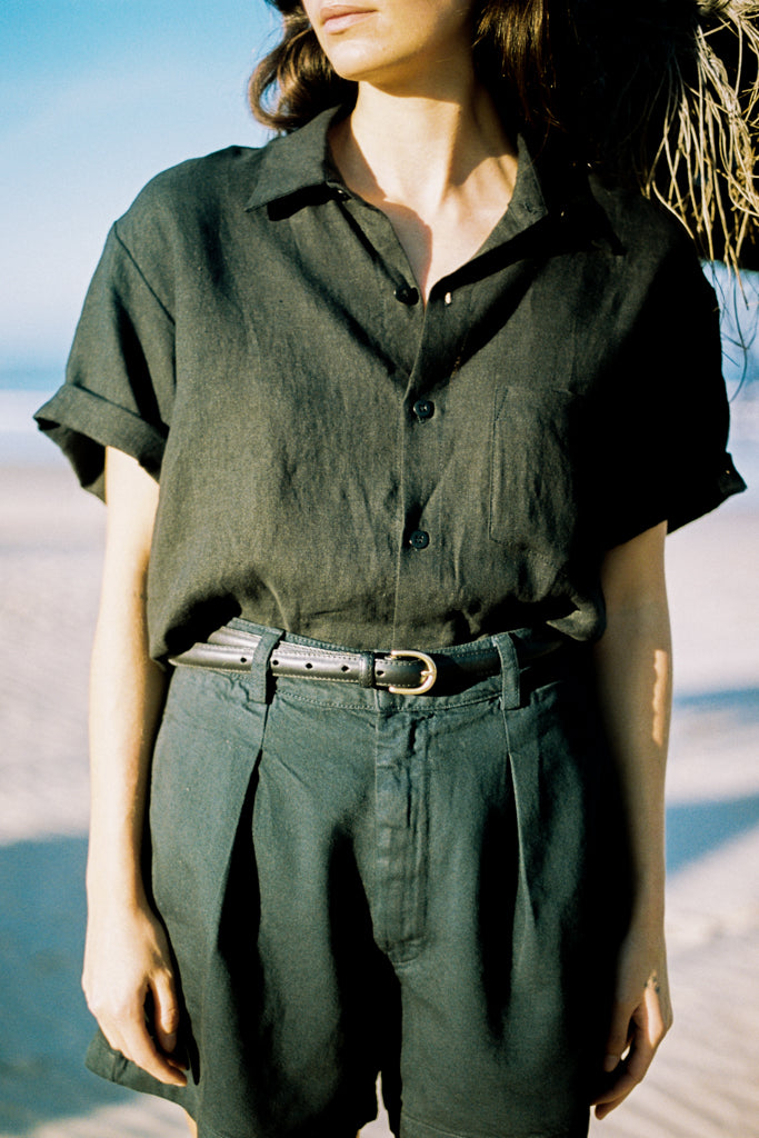 (Imperfect) Marlowe Shirt, Light Linen, Black