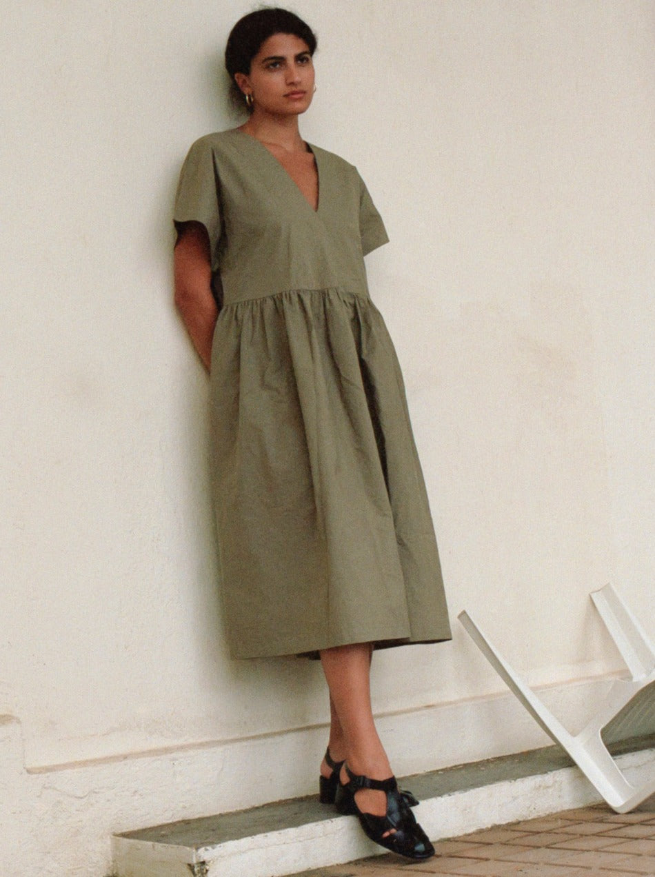(Imperfect) Nico Dress, Organic Cotton Poplin, Algae