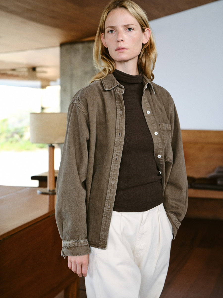 Denim Marcie Shirt, Recycled Denim, Vintage Brown