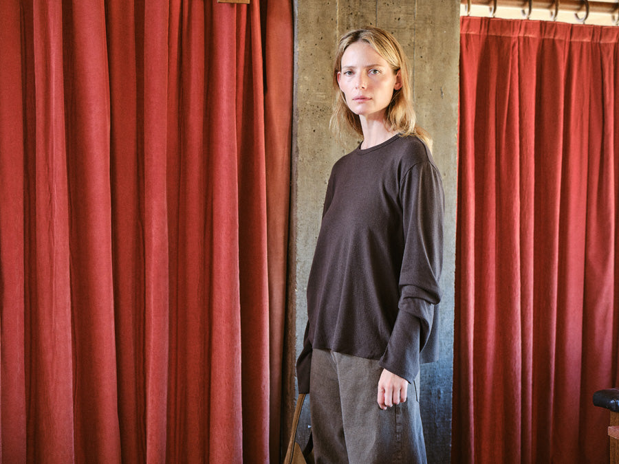 Long Sleeve Big Tee, Regen Silk Noil Jersey, Walnut