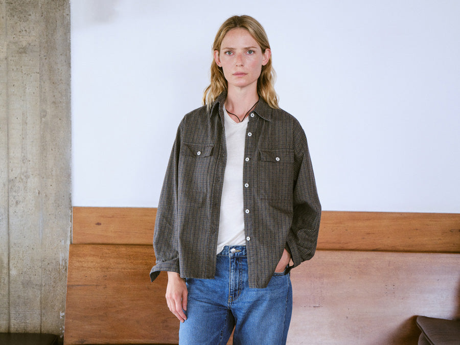 Flannel Marcie Shirt, Japanese Organic Cotton, Forest Plaid