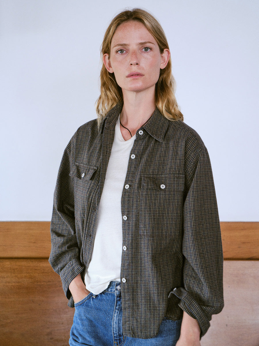 Flannel Marcie Shirt, Japanese Organic Cotton, Forest Plaid