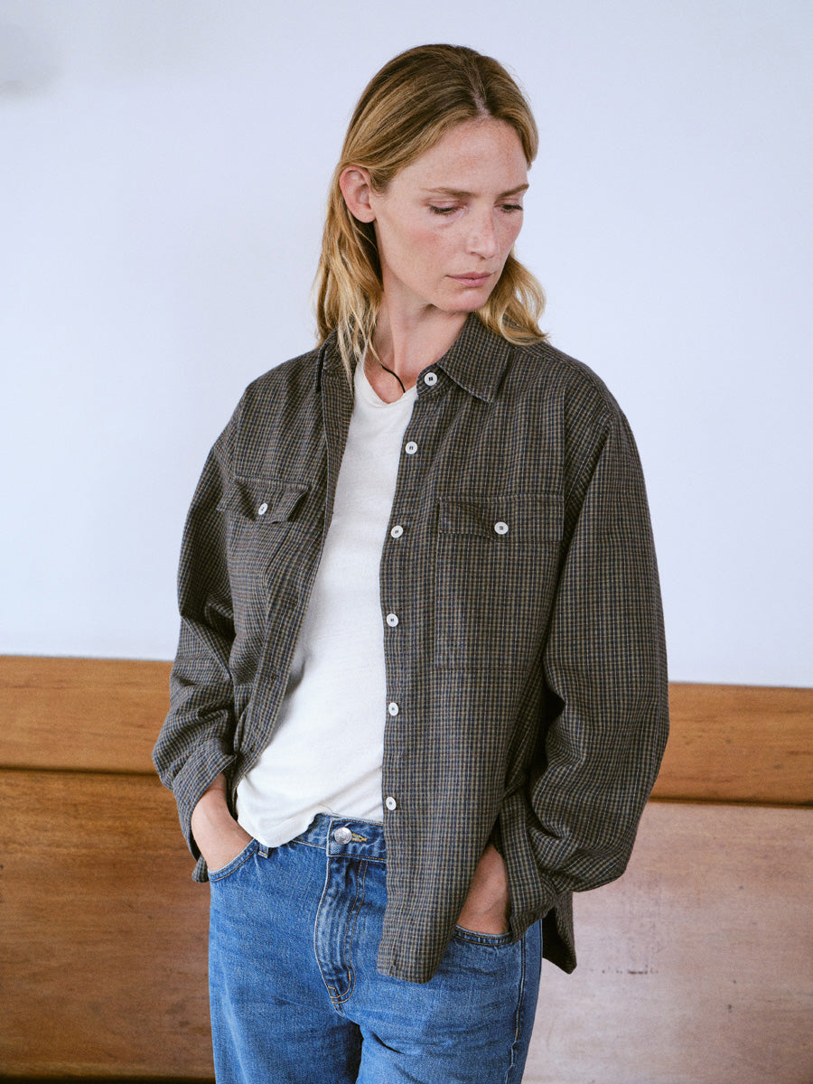 Flannel Marcie Shirt, Japanese Organic Cotton, Forest Plaid