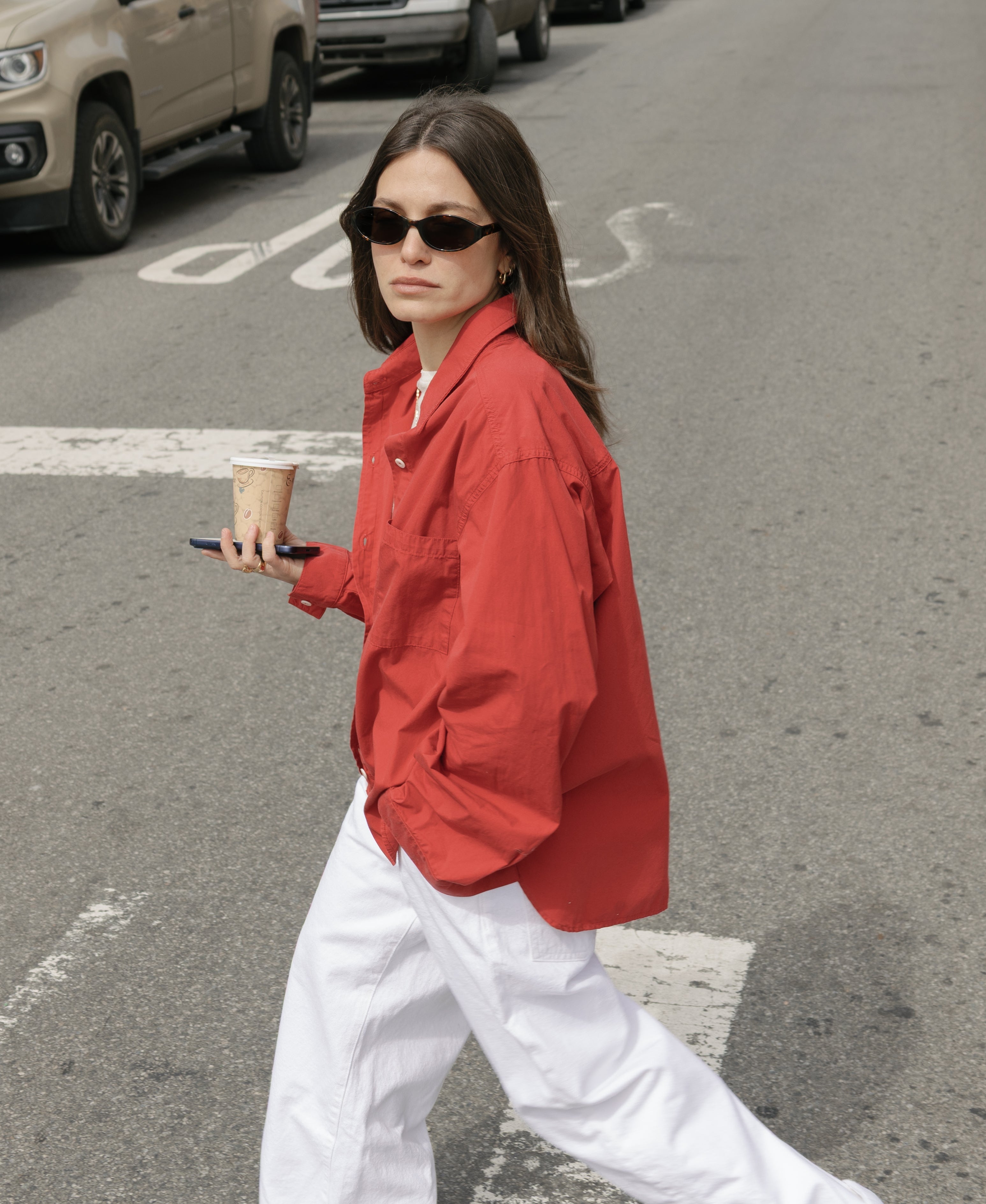 Marcie Shirt, Organic Poplin, Tomato