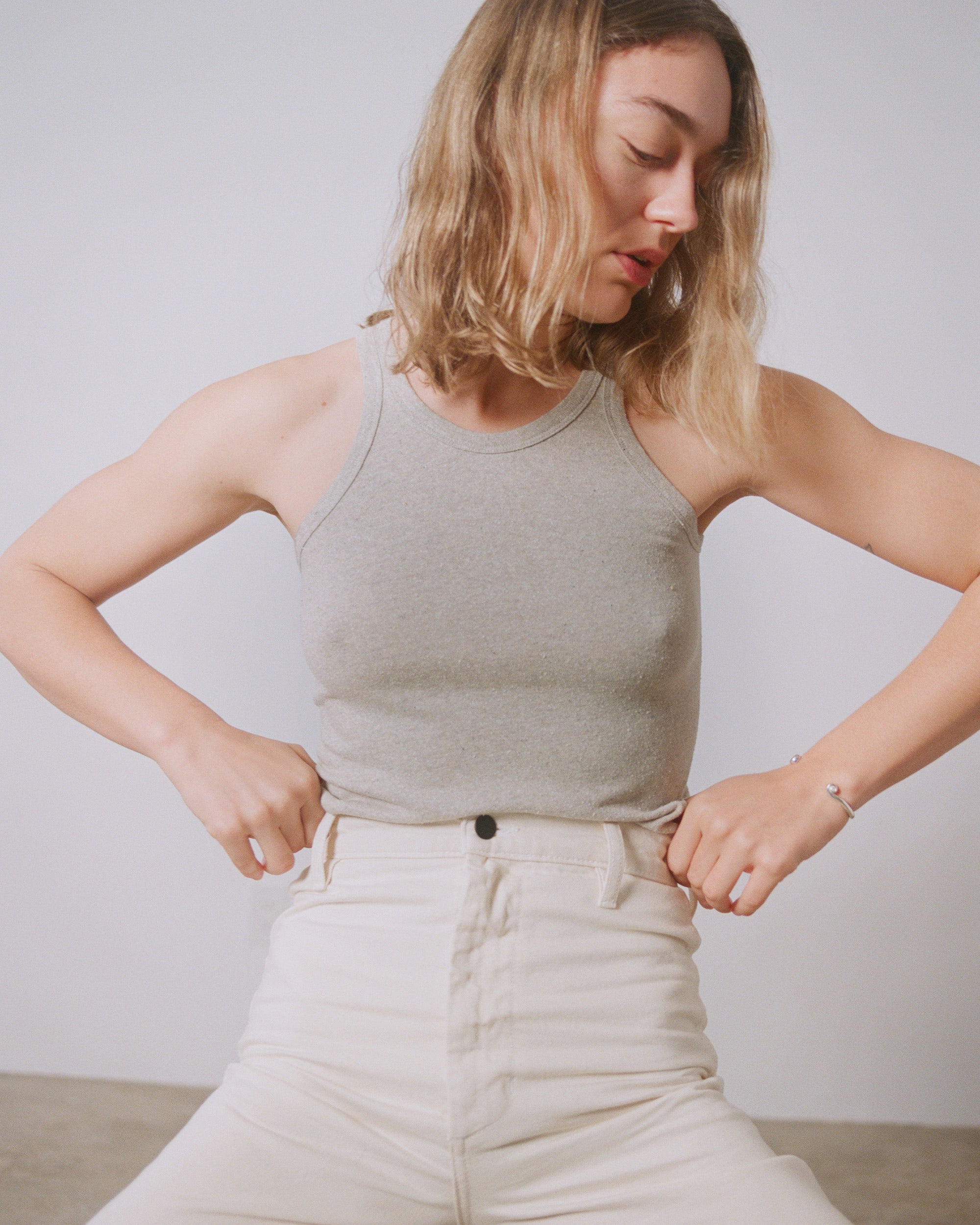 (Imperfect) Boy Tank, Regen Silk Noil Jersey, Heather Grey