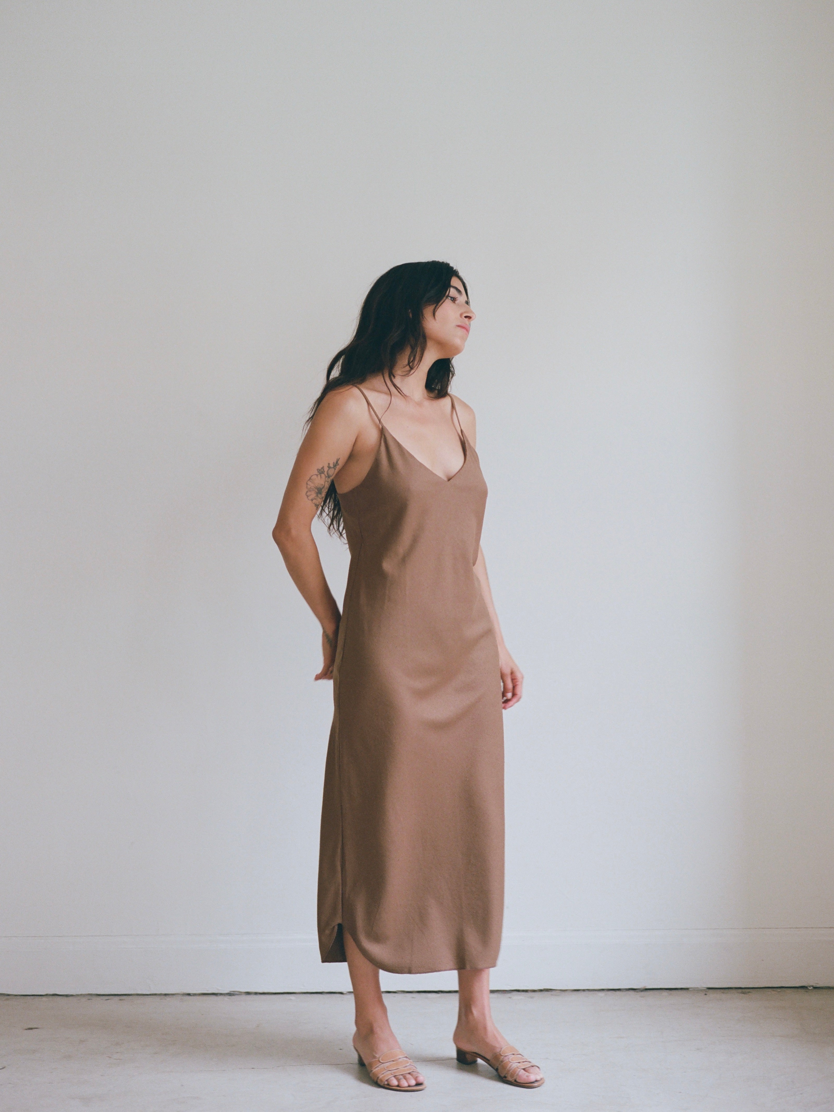 (Imperfect) Bias Slip Dress, Regen Silk Noil, Umber