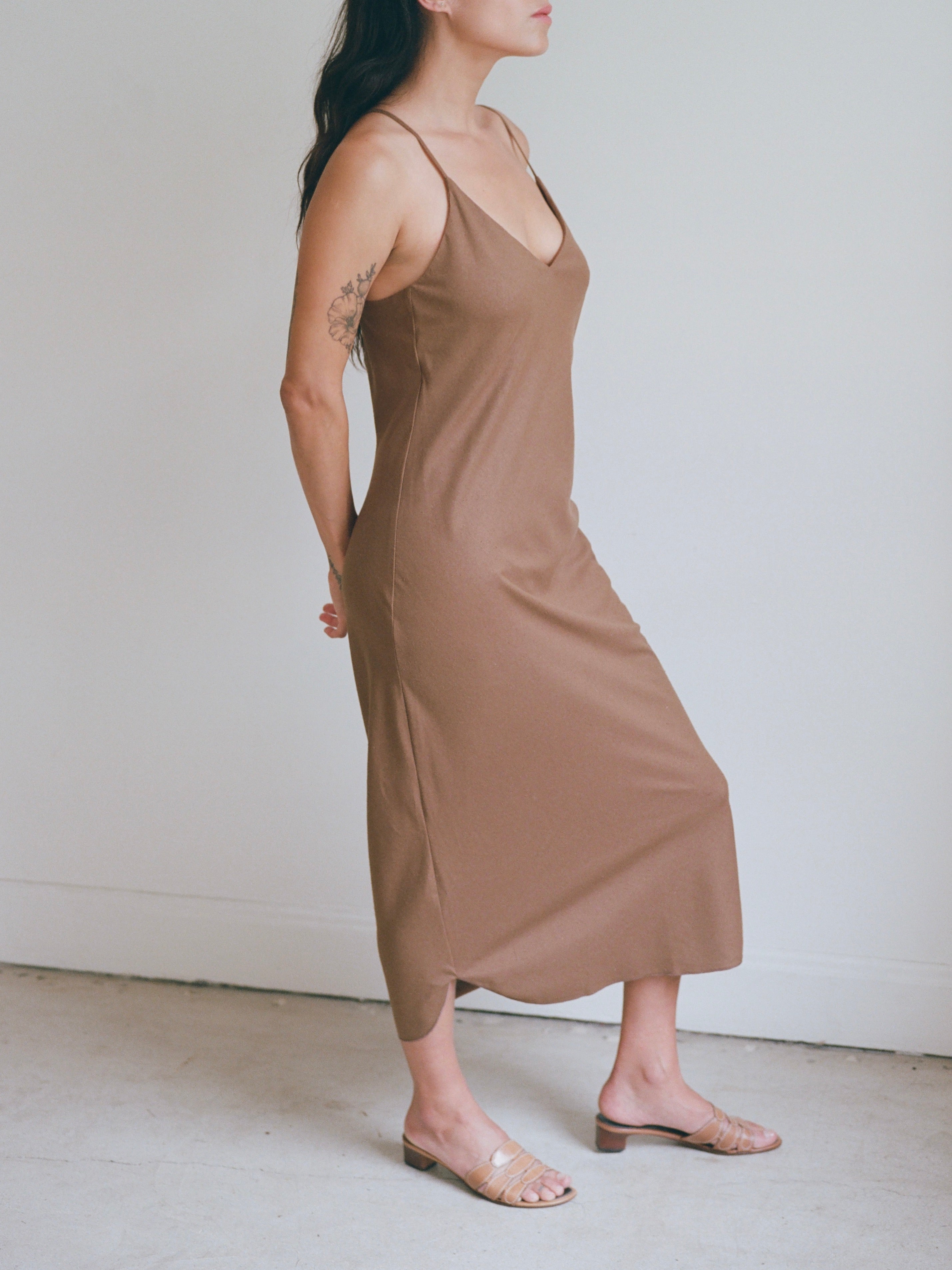 (Imperfect) Bias Slip Dress, Regen Silk Noil, Umber