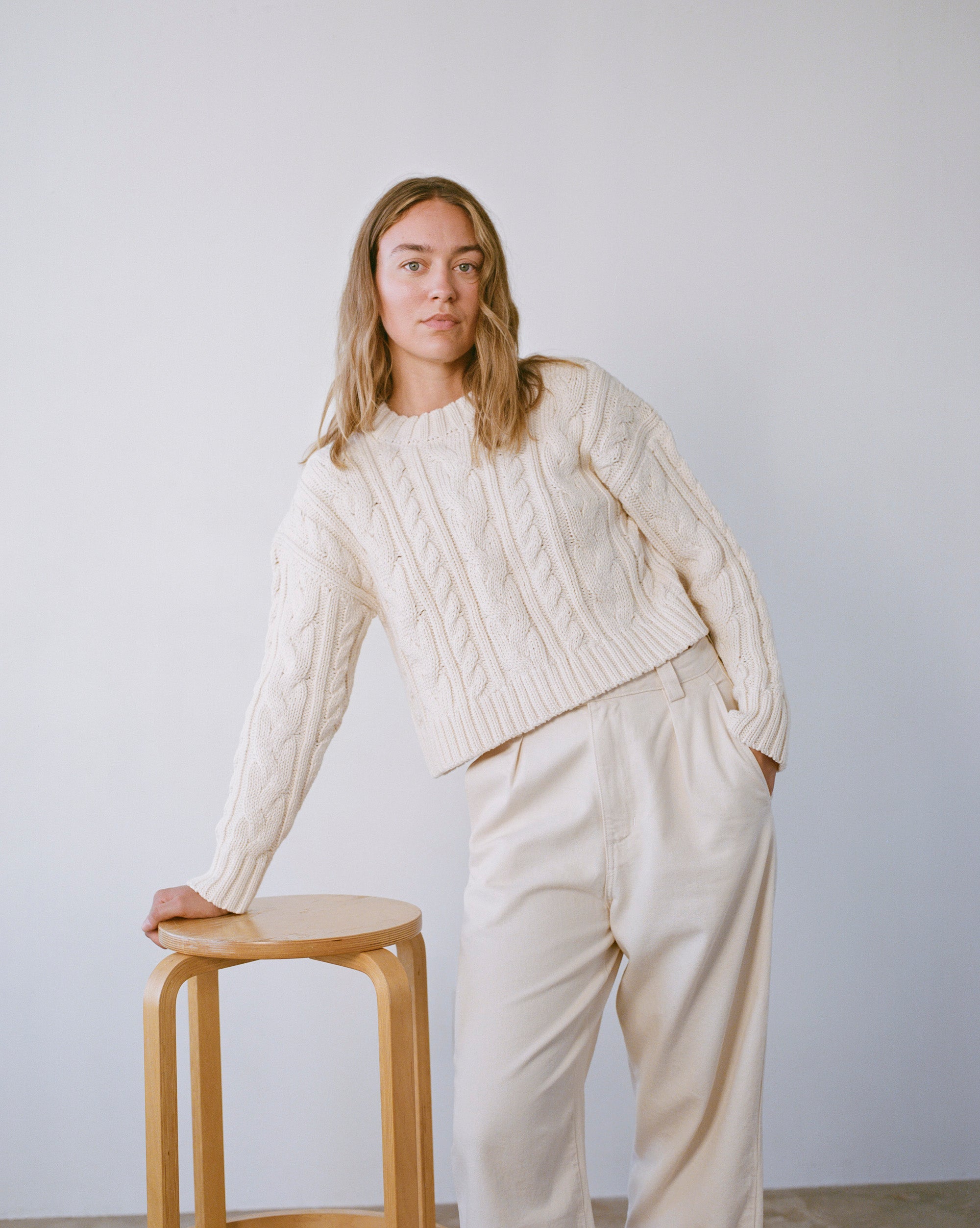 (Imperfect) Patti Cable Crew, Organic Tanguis Cotton, Ecru