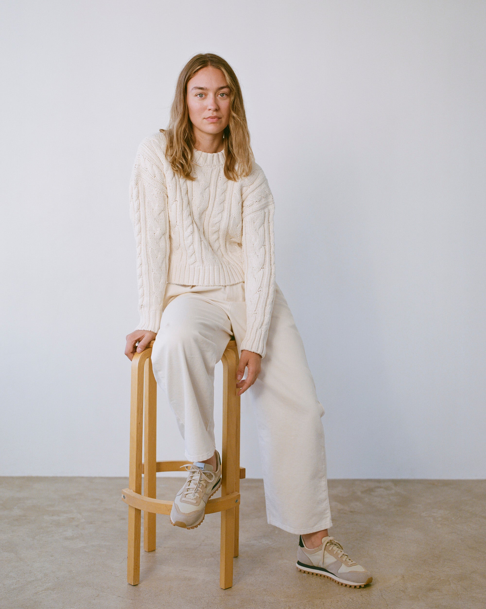 (Imperfect) Patti Cable Crew, Organic Tanguis Cotton, Ecru