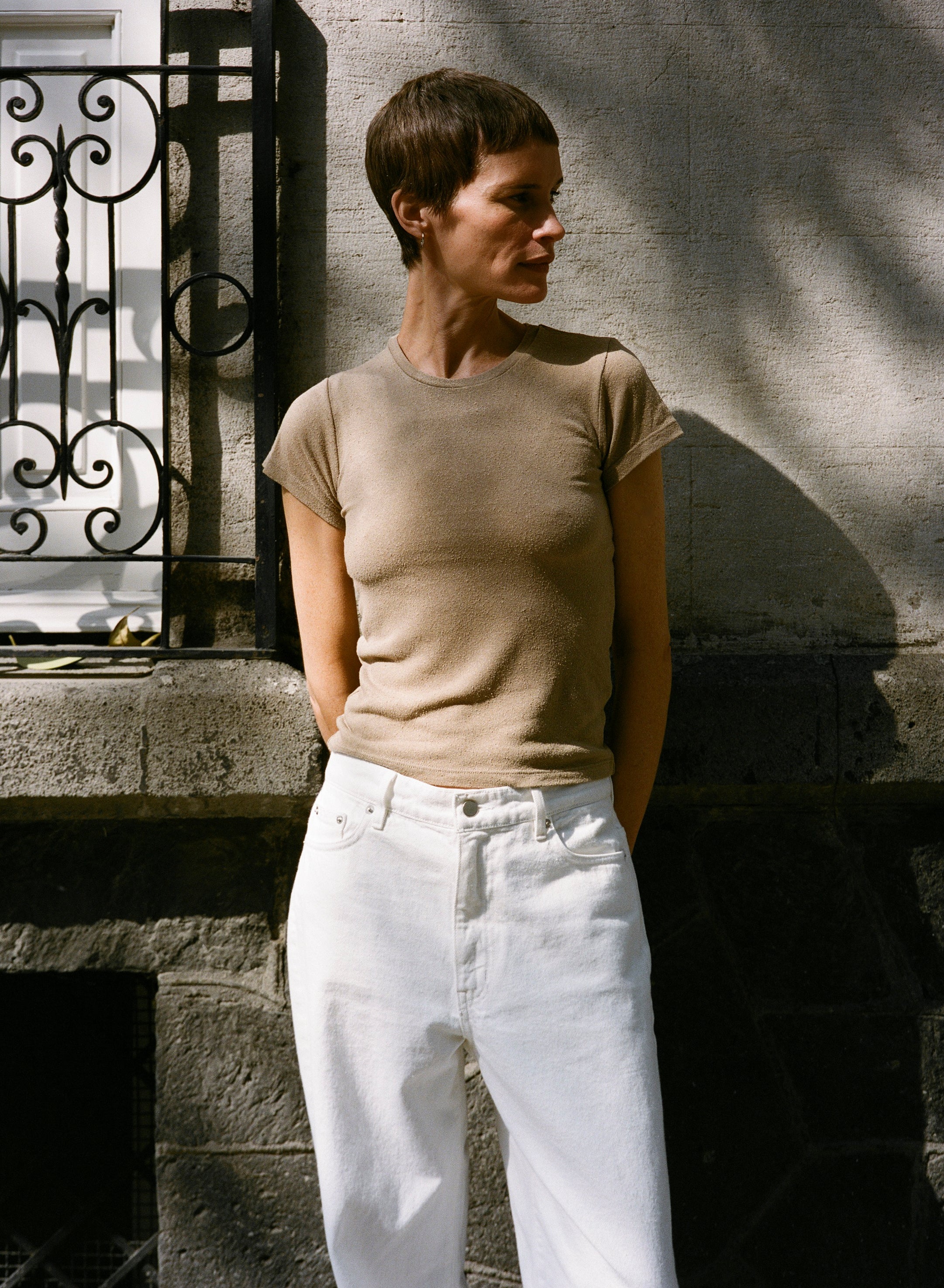 ノースリカットソー　XS silk Classic Tee, Regen Silk Noil Jersey, Tea