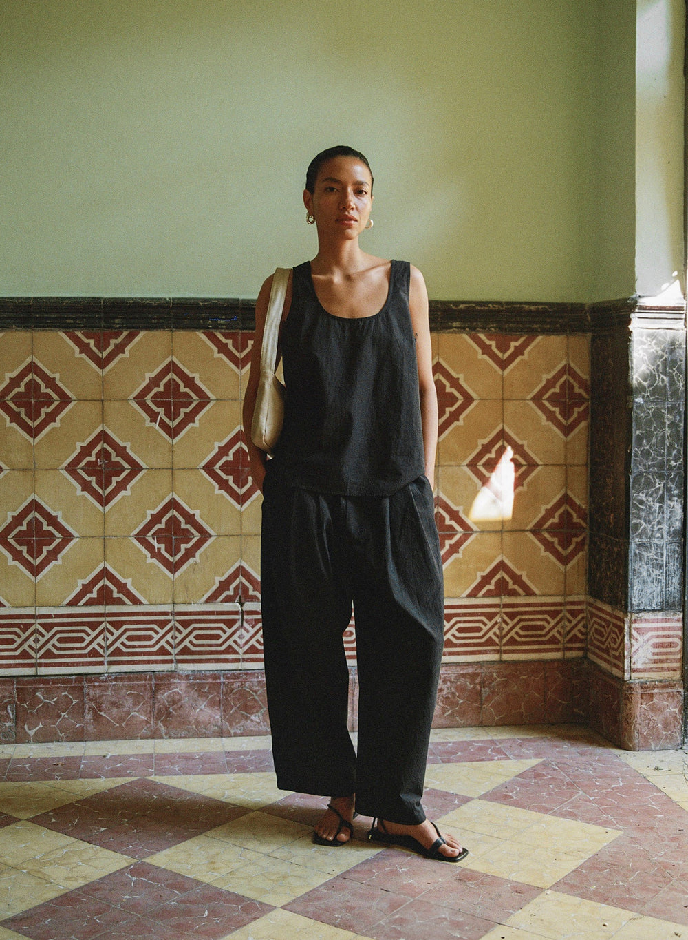 Corlatta Pant, Textured Organic Poplin, Soft Black