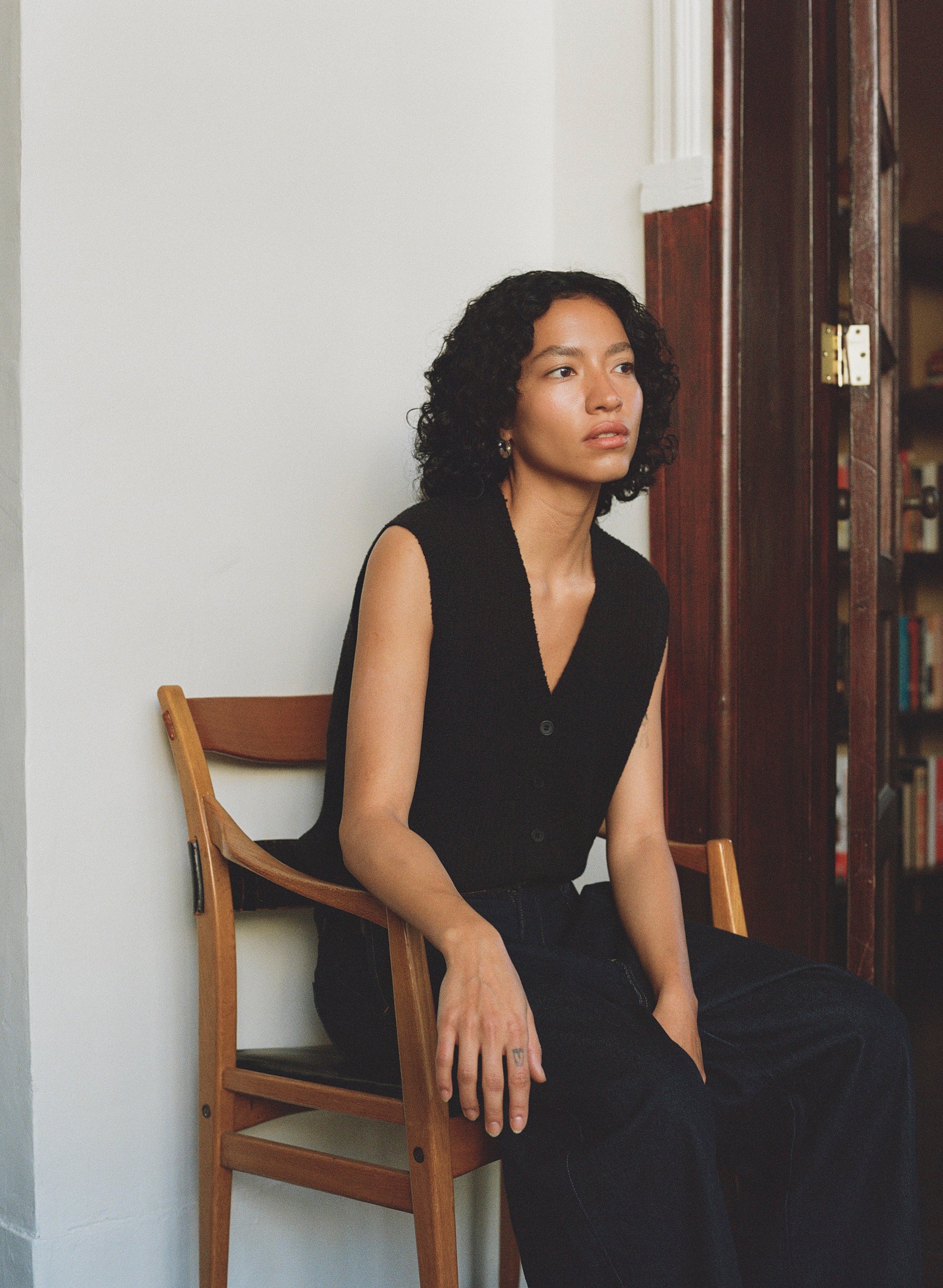 Edie Vest, Organic Cotton Bouclé, Soft Black